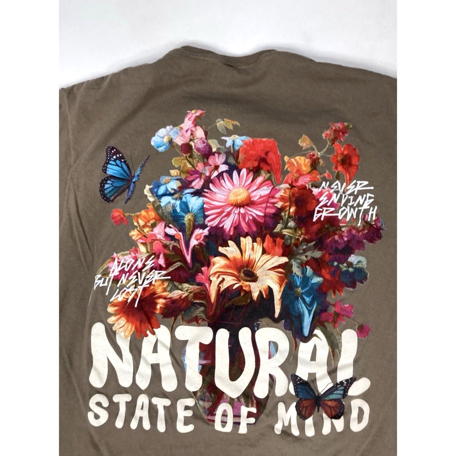 Pacsun Pacsun T-Shirt Women Medium Brown Floral Butterfly Colorful Crew Neck Short Sleeve Size M / US 6-8 / IT 42-44 - 2 Thumbnail
