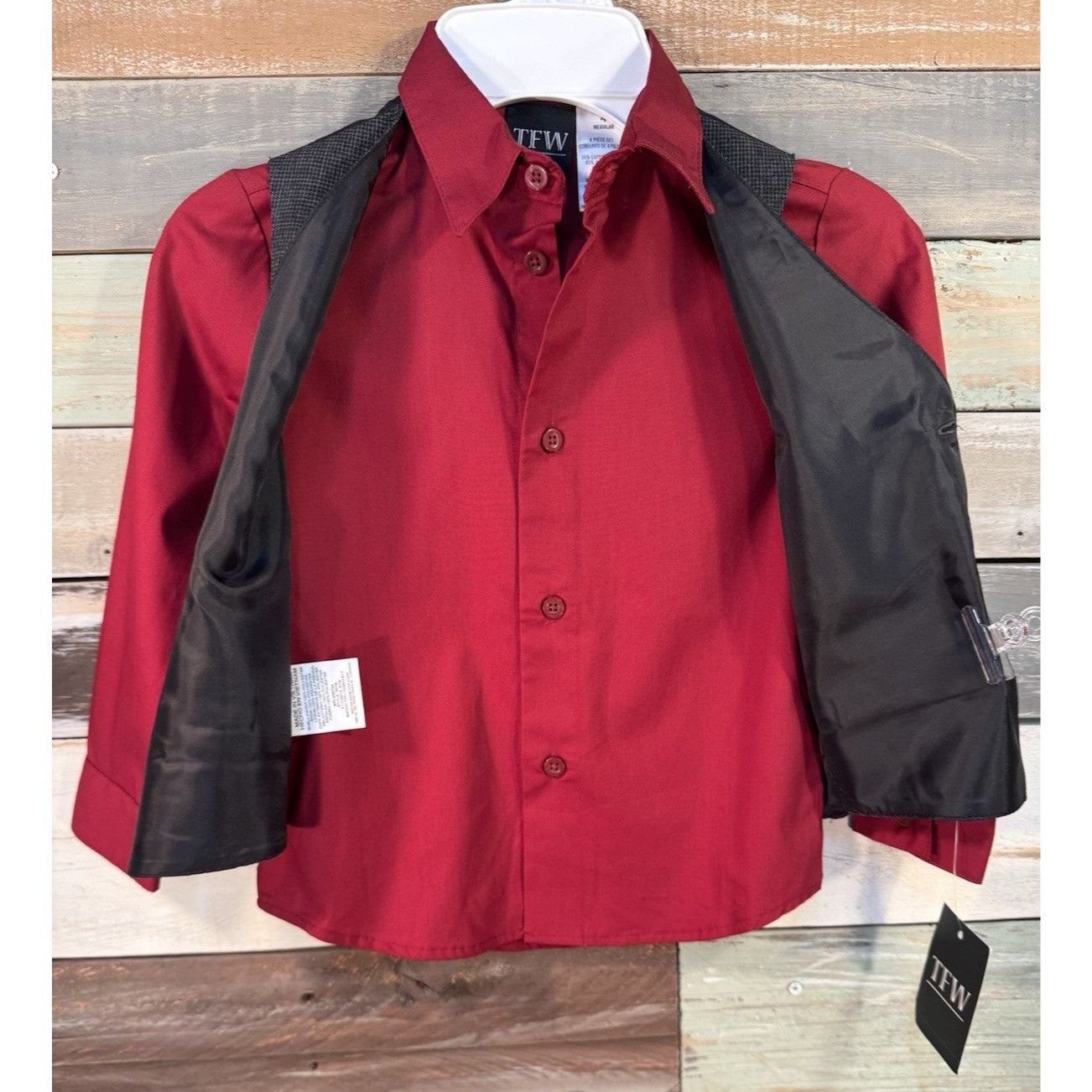 Other TFW Boys Long Sleeve 4 Pc Burgundy Red & Black Dress Pant Su Size US XS / EU 42 / 0 - 12 Thumbnail