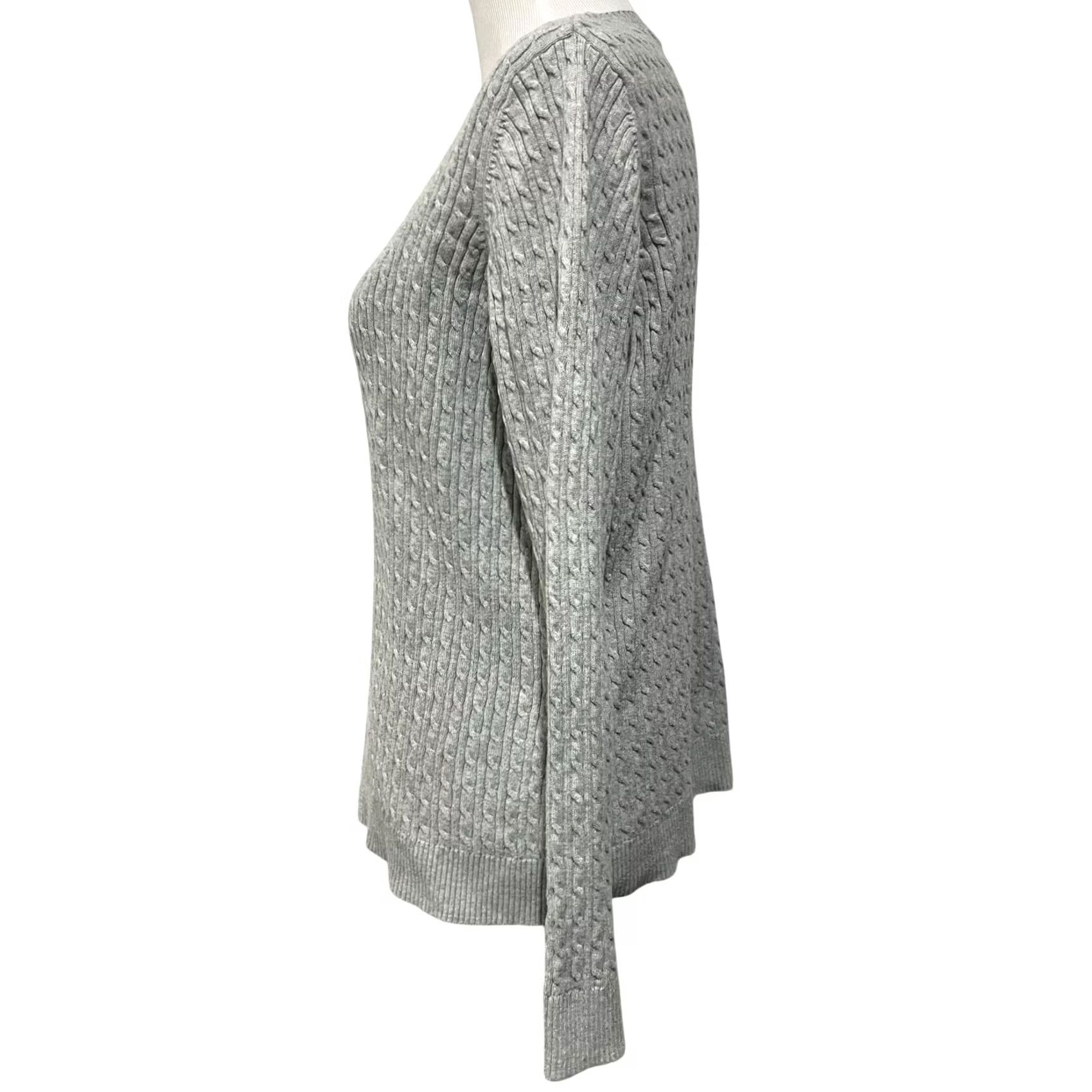 Lands' End Lands’ End Sweater Womens L 100% Cotton Cable Knit Gray Lightweight Crew Neck Pullover Mens? Womens Size L / US 10 / IT 46 - 4 Thumbnail