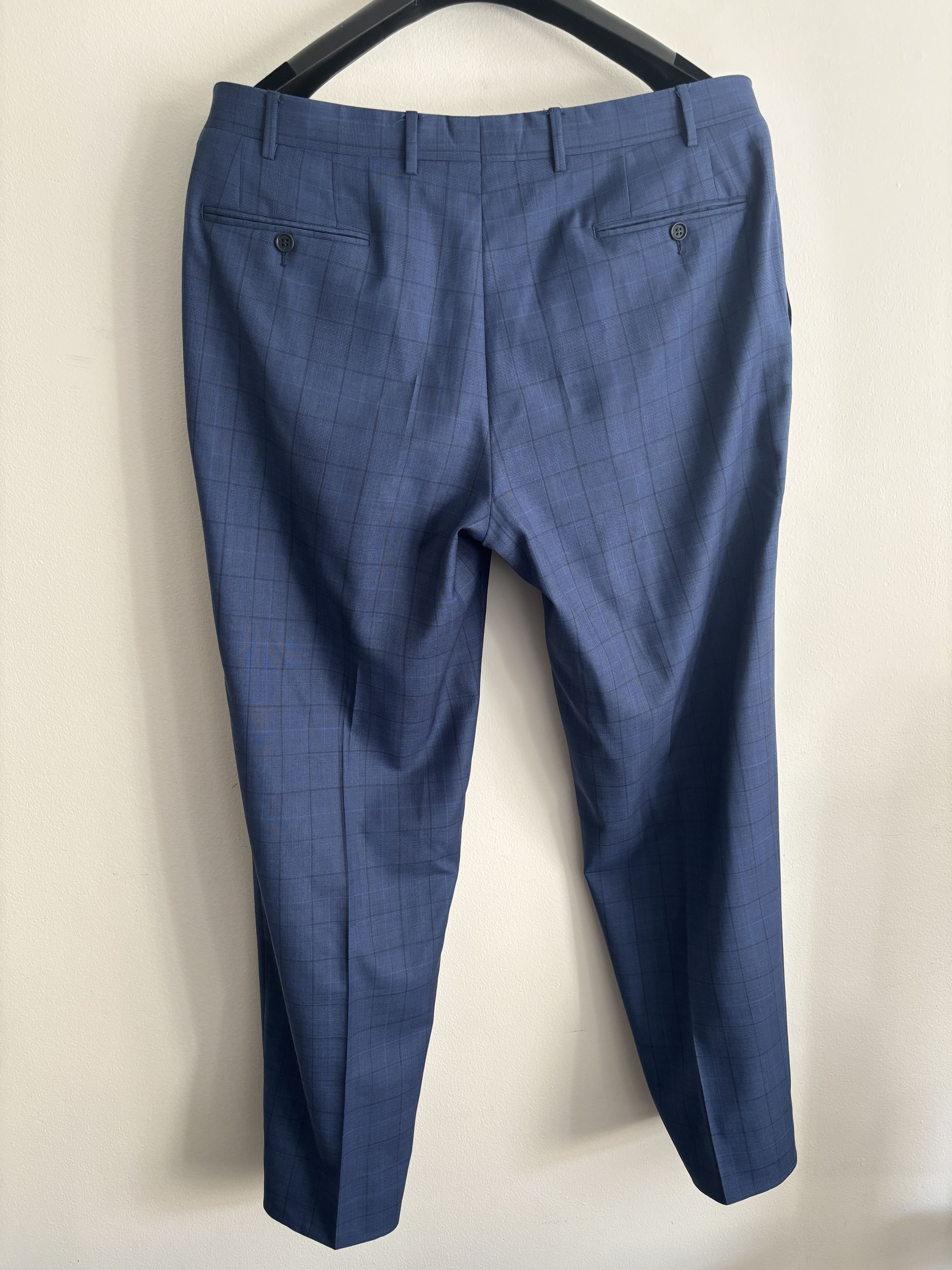 Canali $2100 Windowpane Check Blue Suit - Size 46. Pants 36-37 Size 46R - 18 Thumbnail