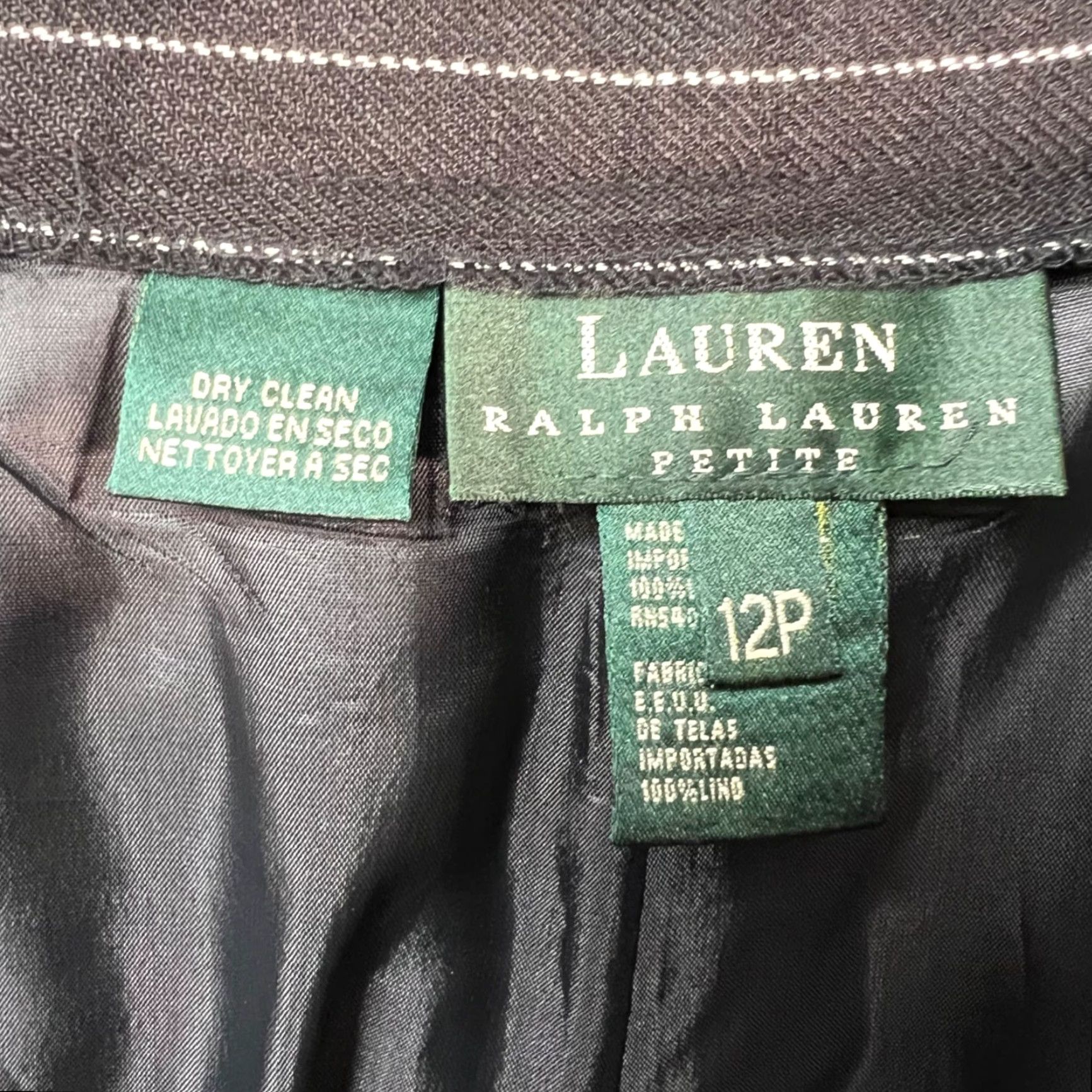 Ralph Lauren Lauren Ralph Lauren Womens 12 Petite Black Pinstripe Linen Trousers Straight Leg Pants 12P Black Linen Pinstripe Dress Pants Womens Petite Men? Size 34" / US 12 / IT 48 - 3 Thumbnail