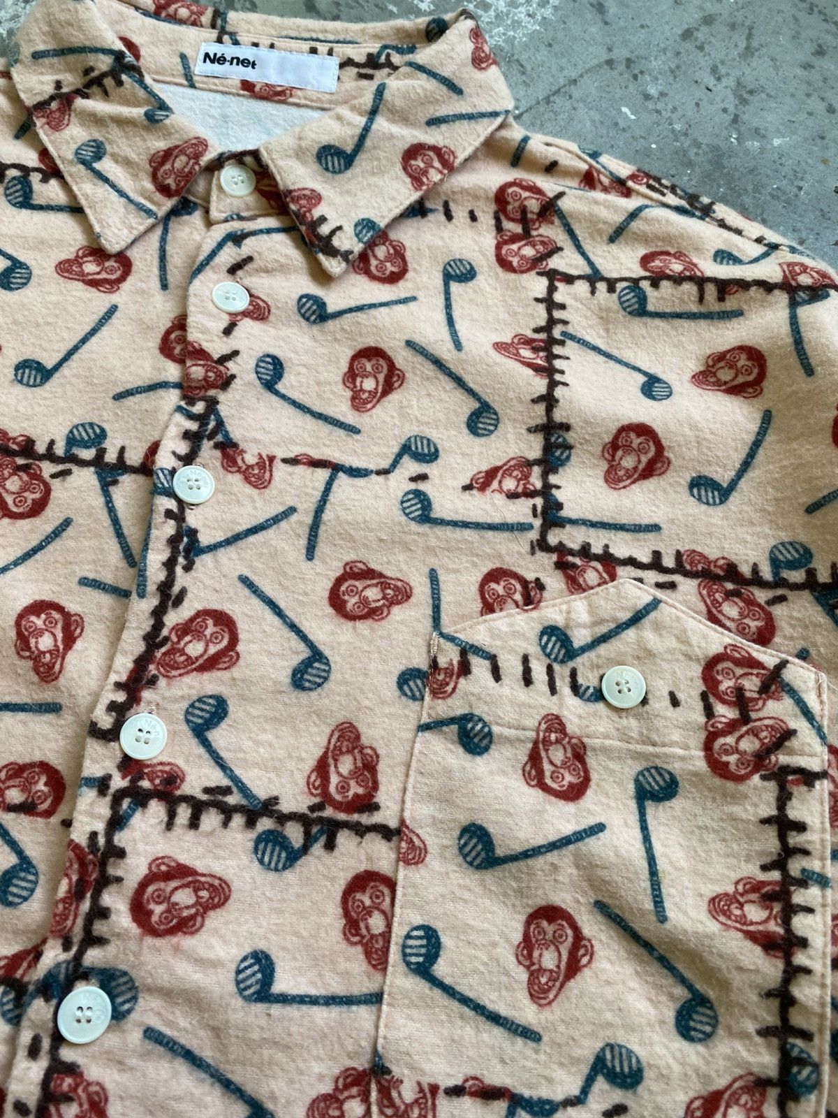 Ne-Net Vintage Ne-Net Monkey Motif Monogram Button Up Shirt Size US M / EU 48-50 / 2 - 6 Thumbnail