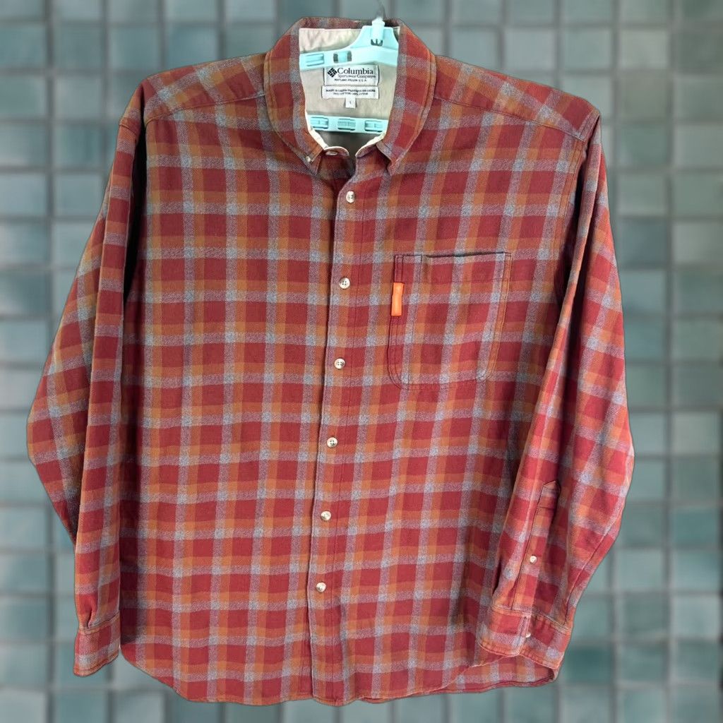Vintage Columbia Shirt Mens L Orange Plaid Long Sleeve Cotton Button-Up Mens Size US L / EU 52-54 / 3 - 1 Thumbnail