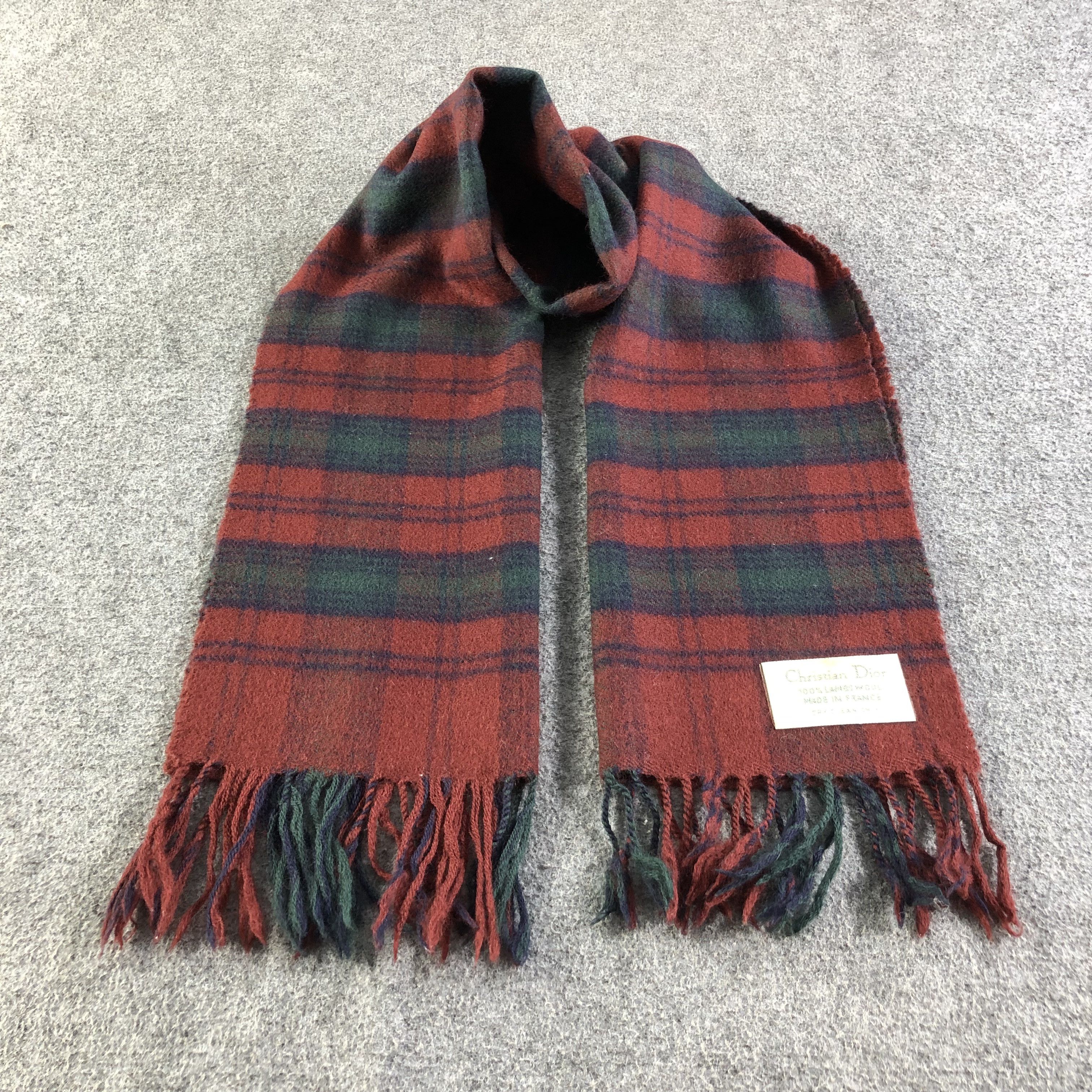 Vintage Christian Dior Tartan Wool Scarf Muffler V1728
