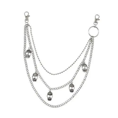 VIBE Skulls 3 Layer long chain , Wallet Chain Size ONE SIZE - 8 Thumbnail
