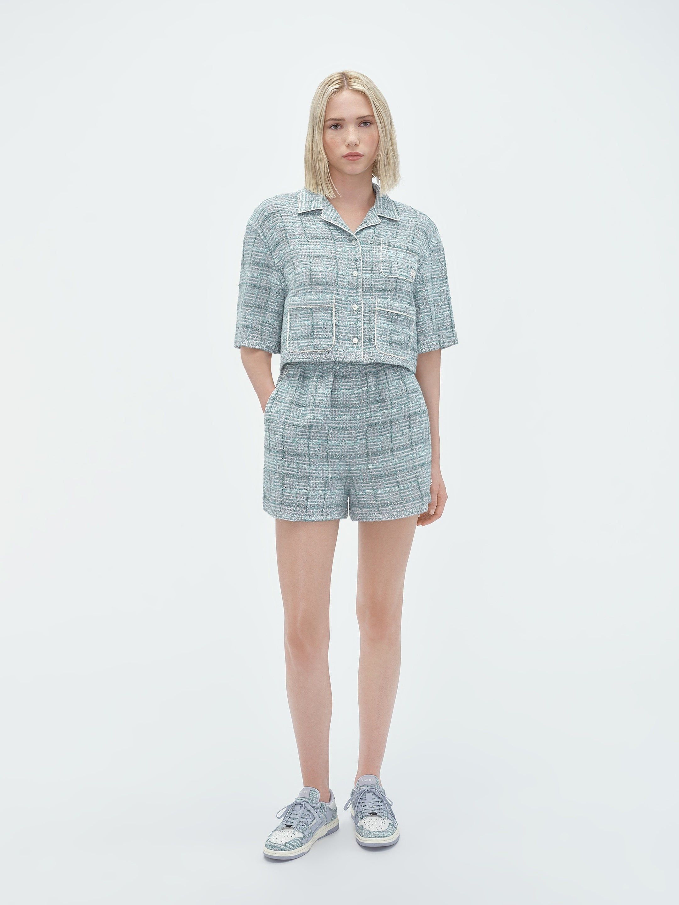 Amiri o1s1wg110525 Crystal Boucle Short in Blue/White Size 27" / US 4 / IT 40 - 2 Thumbnail