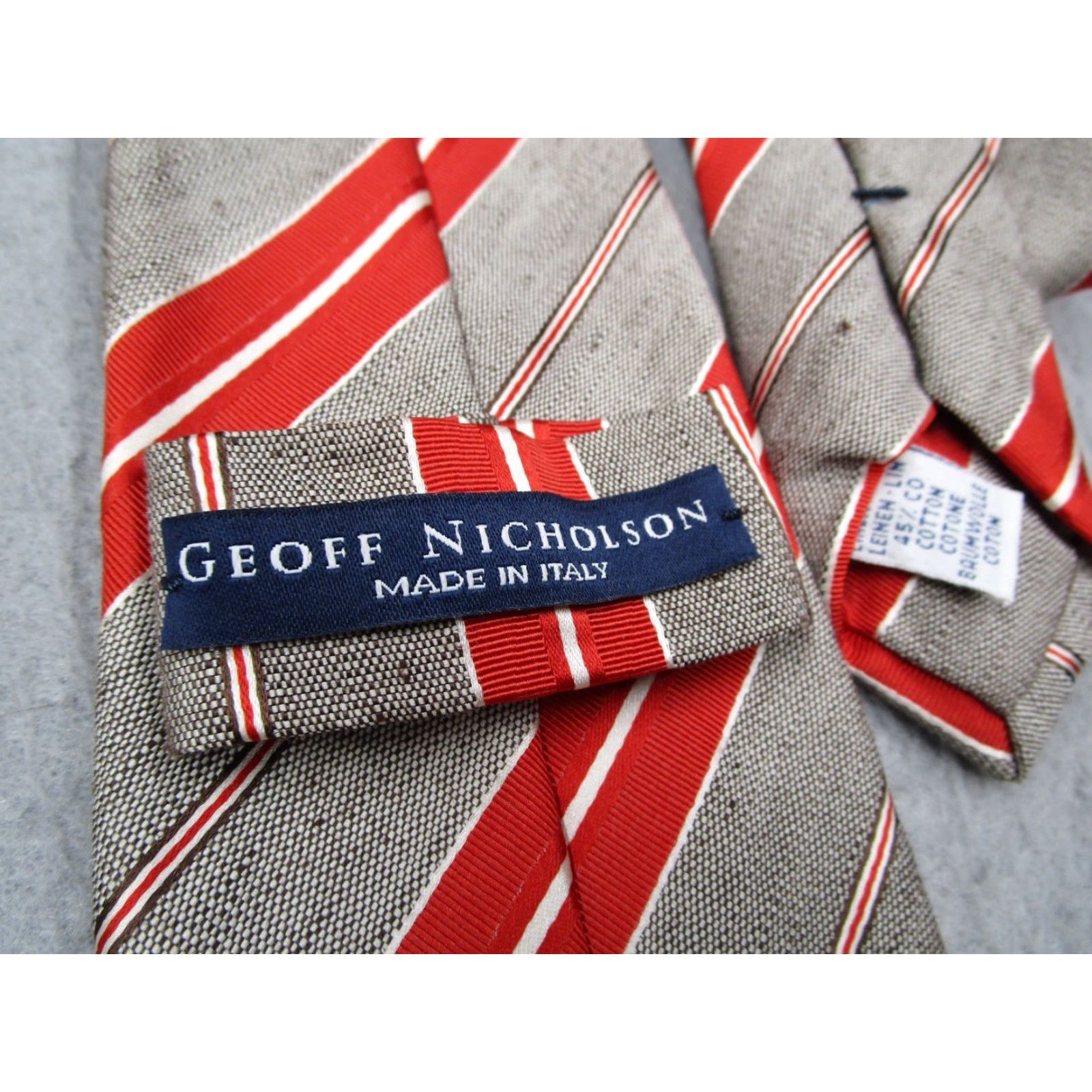 Vintage VINTAGE Geoff Nicholson Men's Neck Tie Red Striped Linen Cotton Blend Classic Made in Italy Size ONE SIZE - 3 Thumbnail