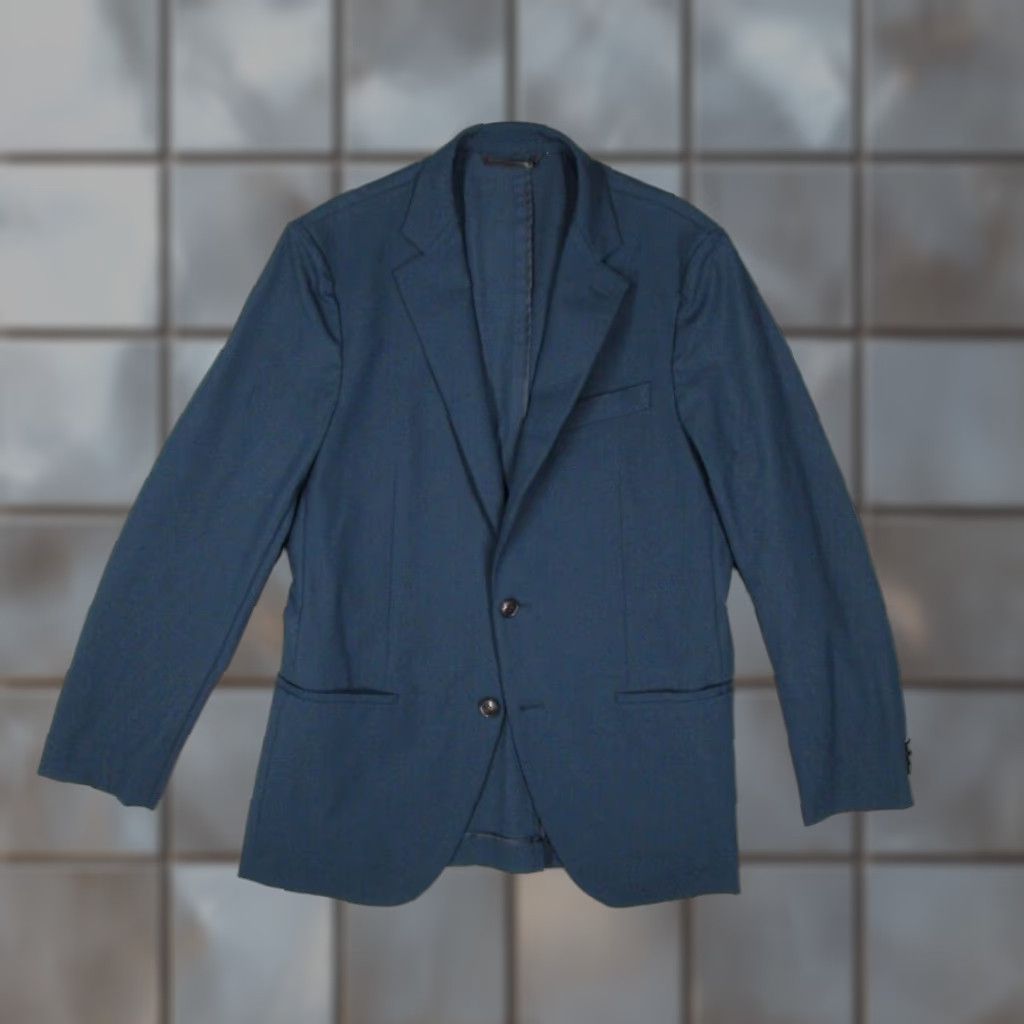 Vintage Sene Blazer Mens 38 Regular Blue 2 Button Single-Breasted Wool? Polyester Blazer - Travel Cele? Size 38R - 1 Thumbnail