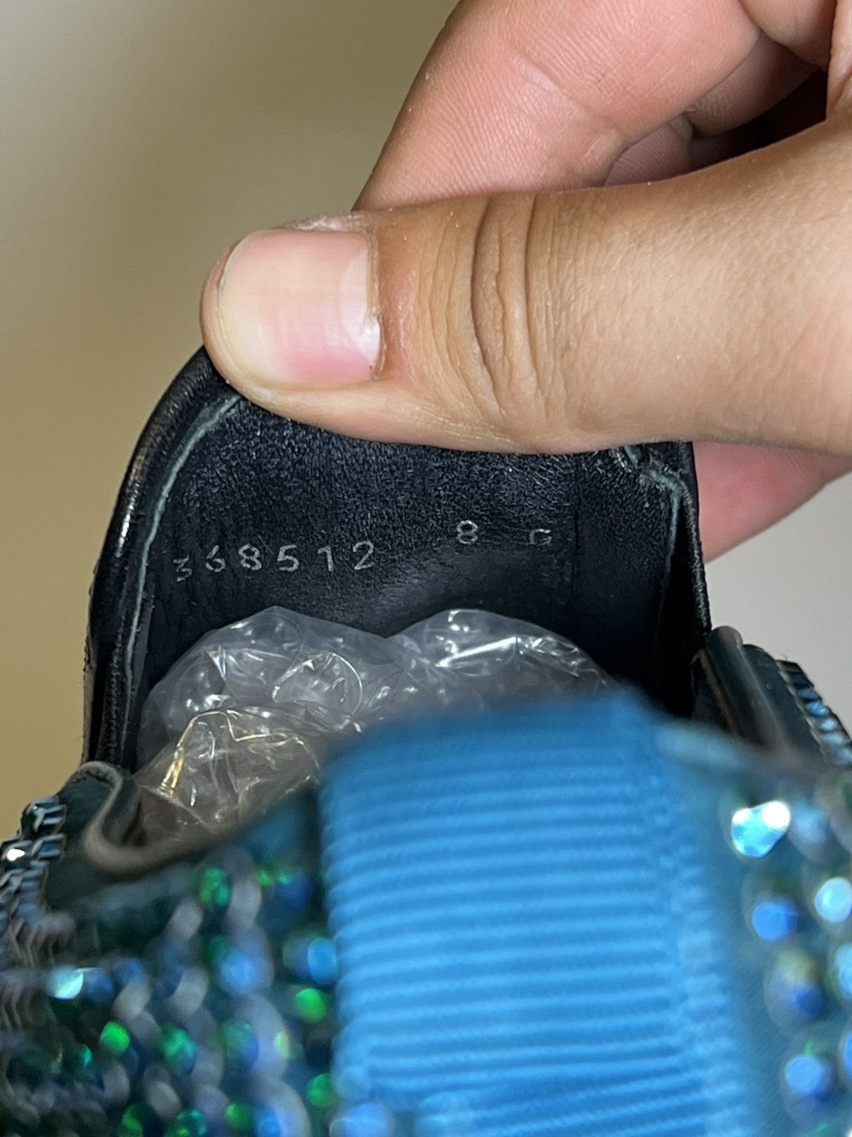 Gucci Gucci satin crystal slip on black/teal sneaker shoes Size US 9 / EU 42 - 6 Thumbnail
