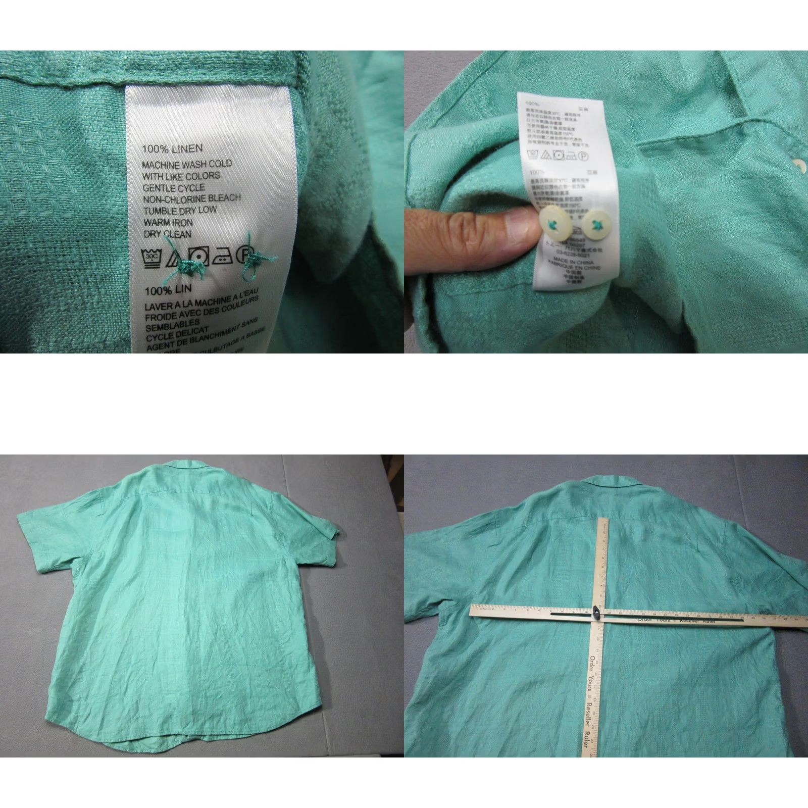 Tommy Bahama VINTAGE Tommy Bahama Shirt Mens 3XL Turquoise Green Linen Short Sleeve Button-Up Beach Tropical Summer 62" Chest Pockets Mens Size US XXL / EU 58 / 5 - 8 Thumbnail