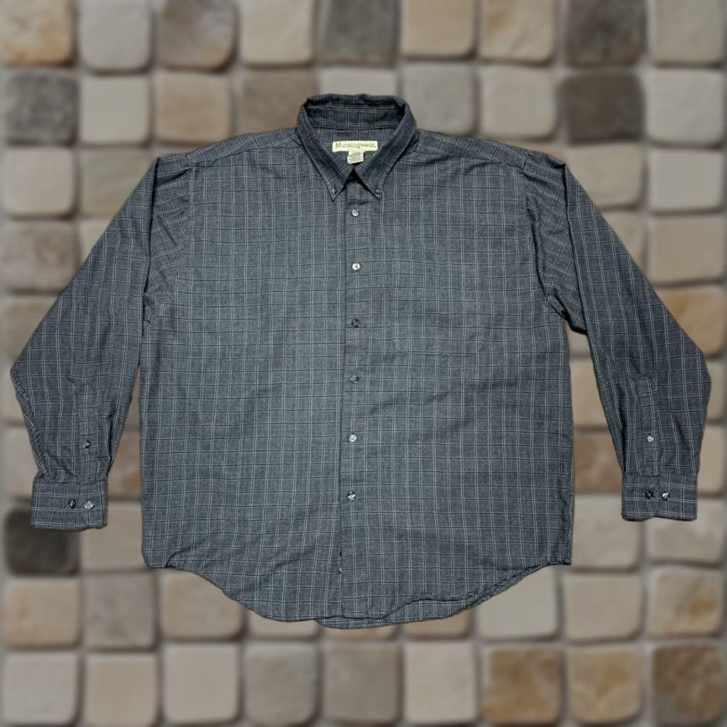 Vintage MunsingWear Shirt Men Large Gray Plaid Long Sleeve Button-Down 1 Pocket Size US L / EU 52-54 / 3 - 1 Thumbnail