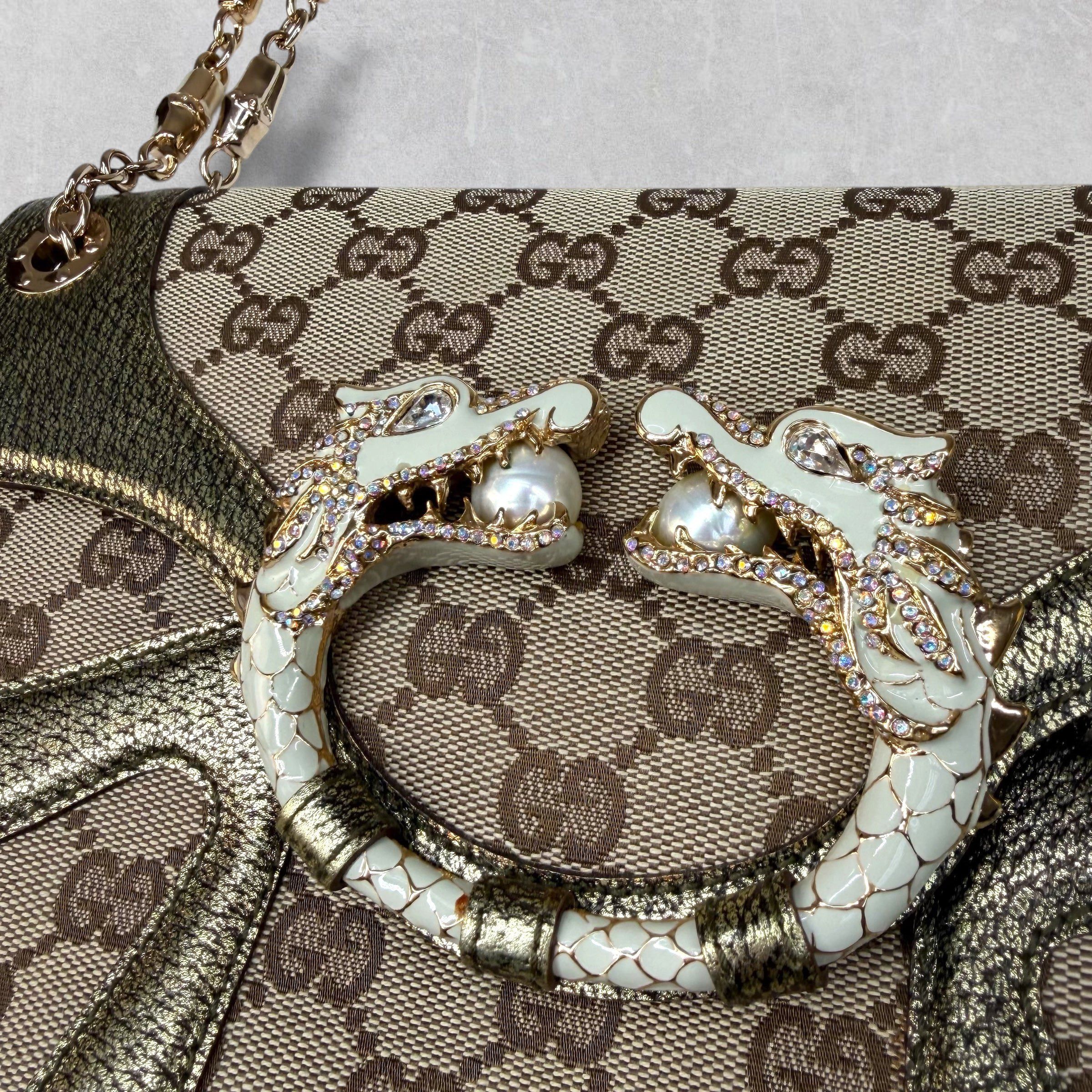 Gucci Gucci GG Canvas Jeweled Dragon Shoulder Bag Size ONE SIZE - 4 Thumbnail