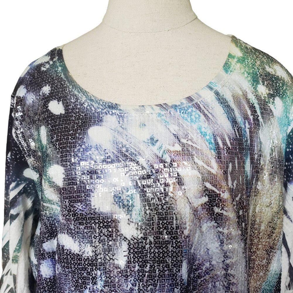 Chicos CT728 Chico's Long Sleeve Sequined Scoop Neck Top XL Size XL / US 12-14 / IT 48-50 - 2 Thumbnail