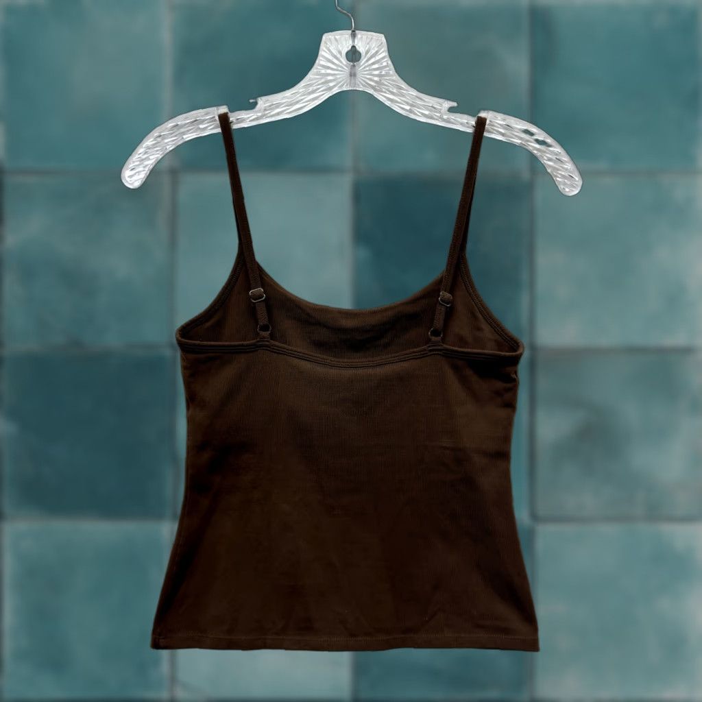 Vintage VINTAGE Y2K Camisole Tank Top Small Brown Stretch Built-in-Bra Boho Fairy Grunge Size S / US 4 / IT 40 - 1 Thumbnail