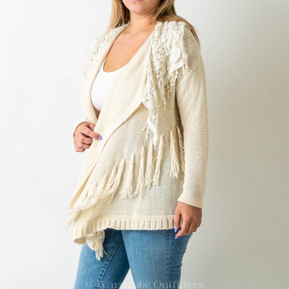 Designer Double Zero Crochet Tassel Knit Lace Sweater Cardigan Size S / US 4 / IT 40 - 3 Thumbnail