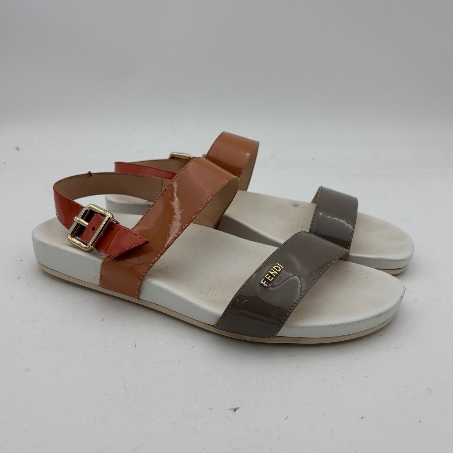 Fendi Fendi Multicolor Patent Leather Slingback Flat Sandals Size US 9 / IT 39 - 1 Thumbnail