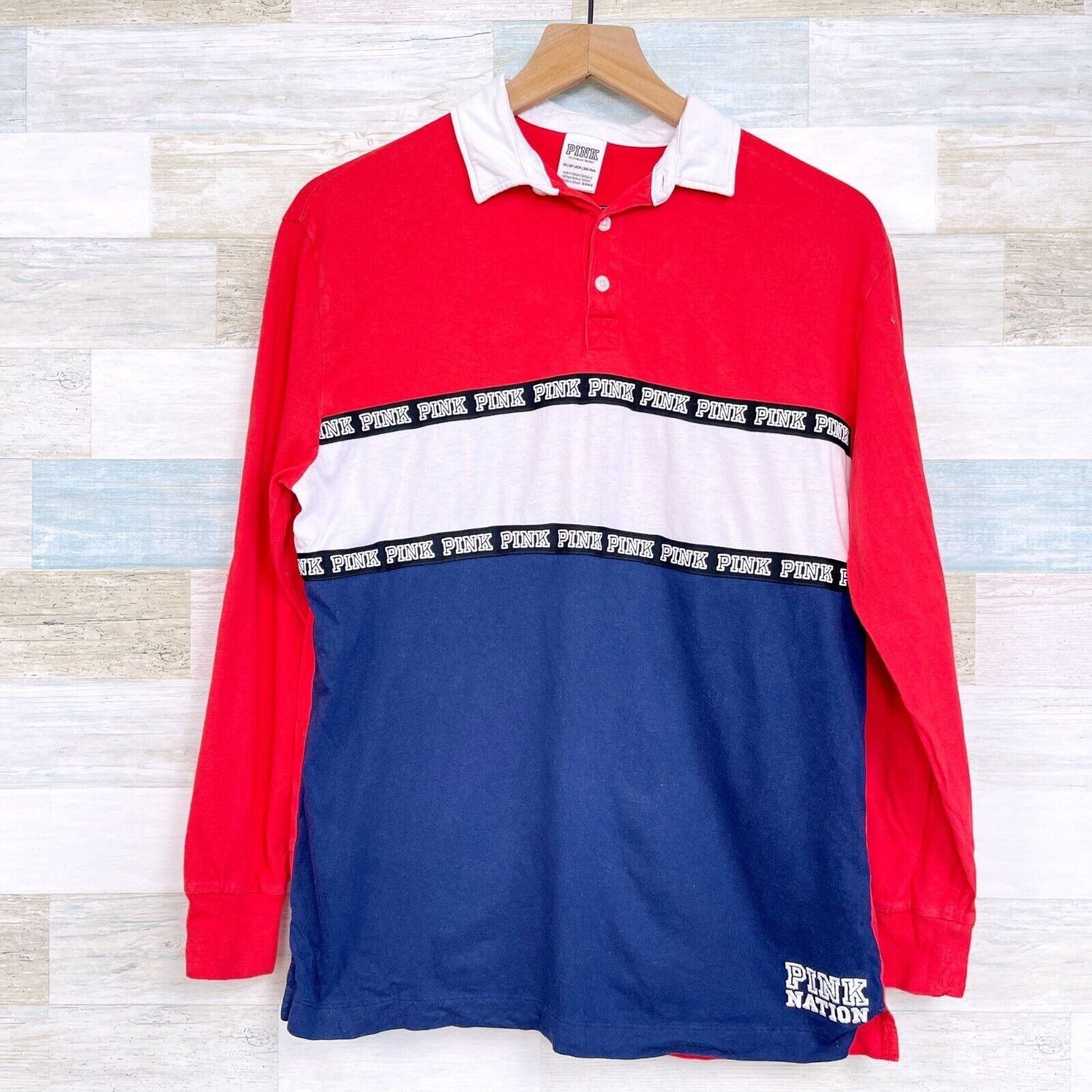 Victoria's Secret PINK Victorias Secret Spell Out Rugby Shirt Red Blue White Size XS / US 0-2 / IT 36-38 - 1 Thumbnail