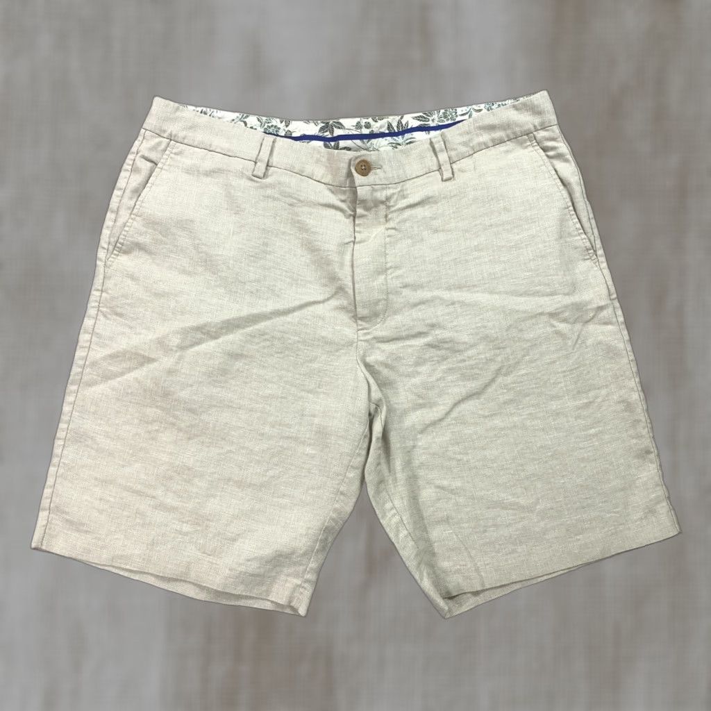 VINTAGE Tommy Bahama Lahaina Bay Shorts Mens 36 Stone Linen Coolmax Beach Coastal Preppy