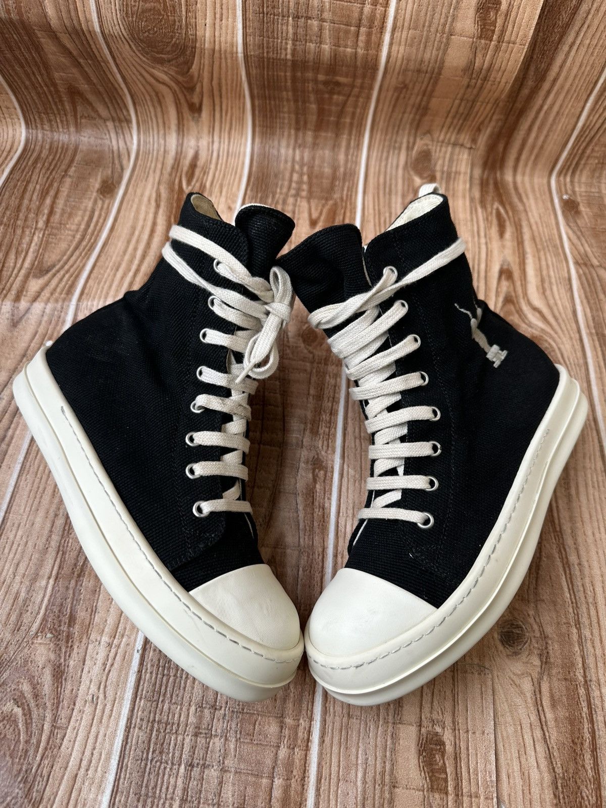 Rick Owens Rick Owens DRKSHDW Canvas Ramones Black Milk hightops Size US 6.5 / IT 36.5 - 4 Thumbnail