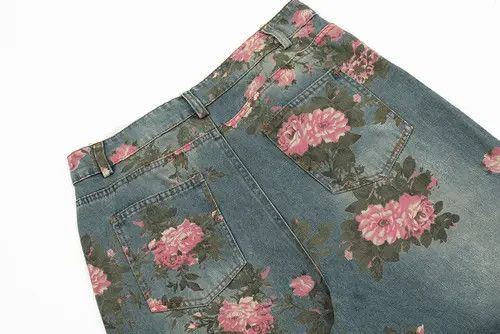 VIBE Men's loose wide-leg rose print jeans Size US 32 / EU 48 - 3 Thumbnail