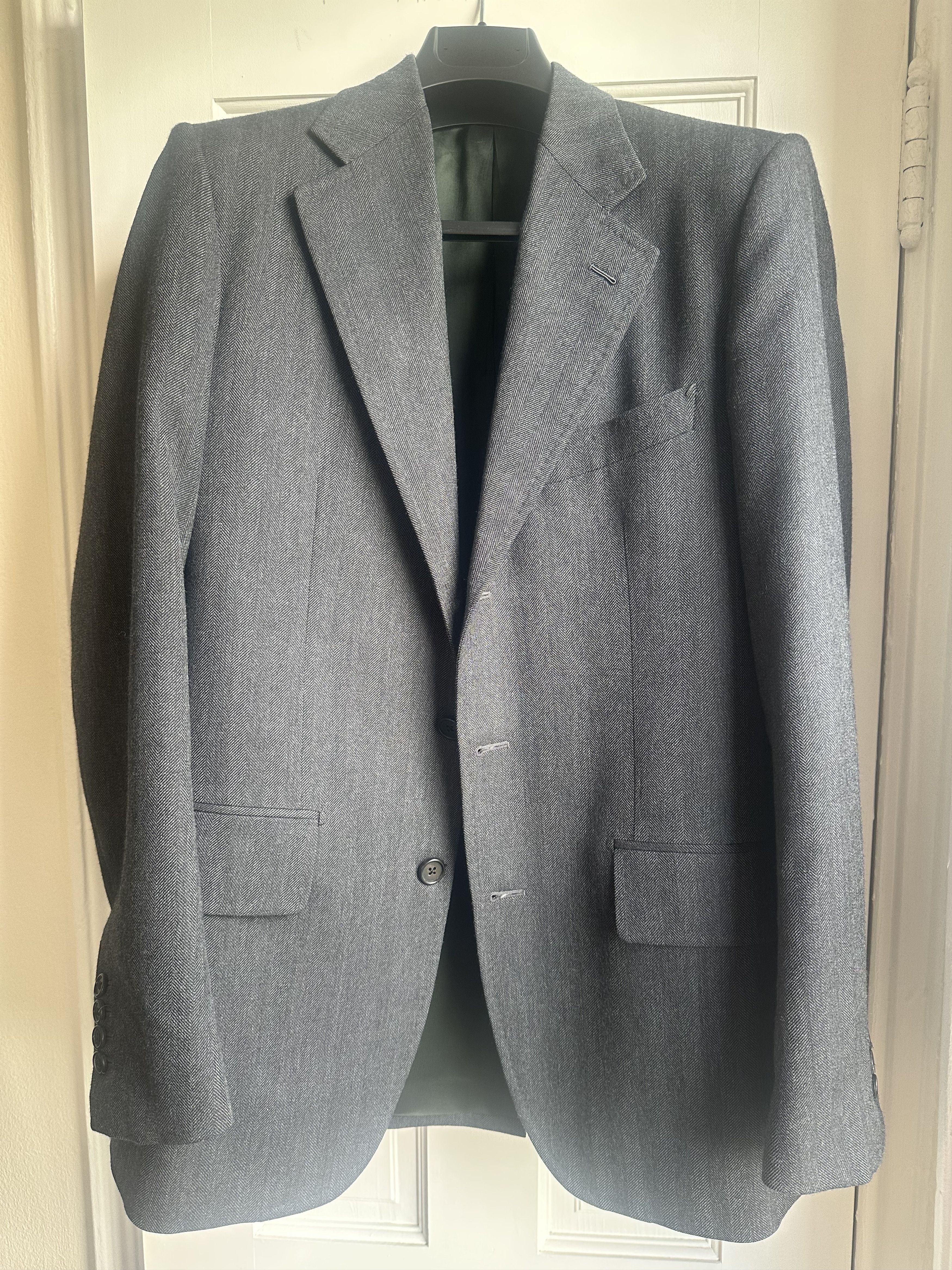 HUSBANDS SINGLE-BREASTED JACKET IN WOOL - MEDIUM GREY HERRINGBONE Size 38R - 1 Thumbnail