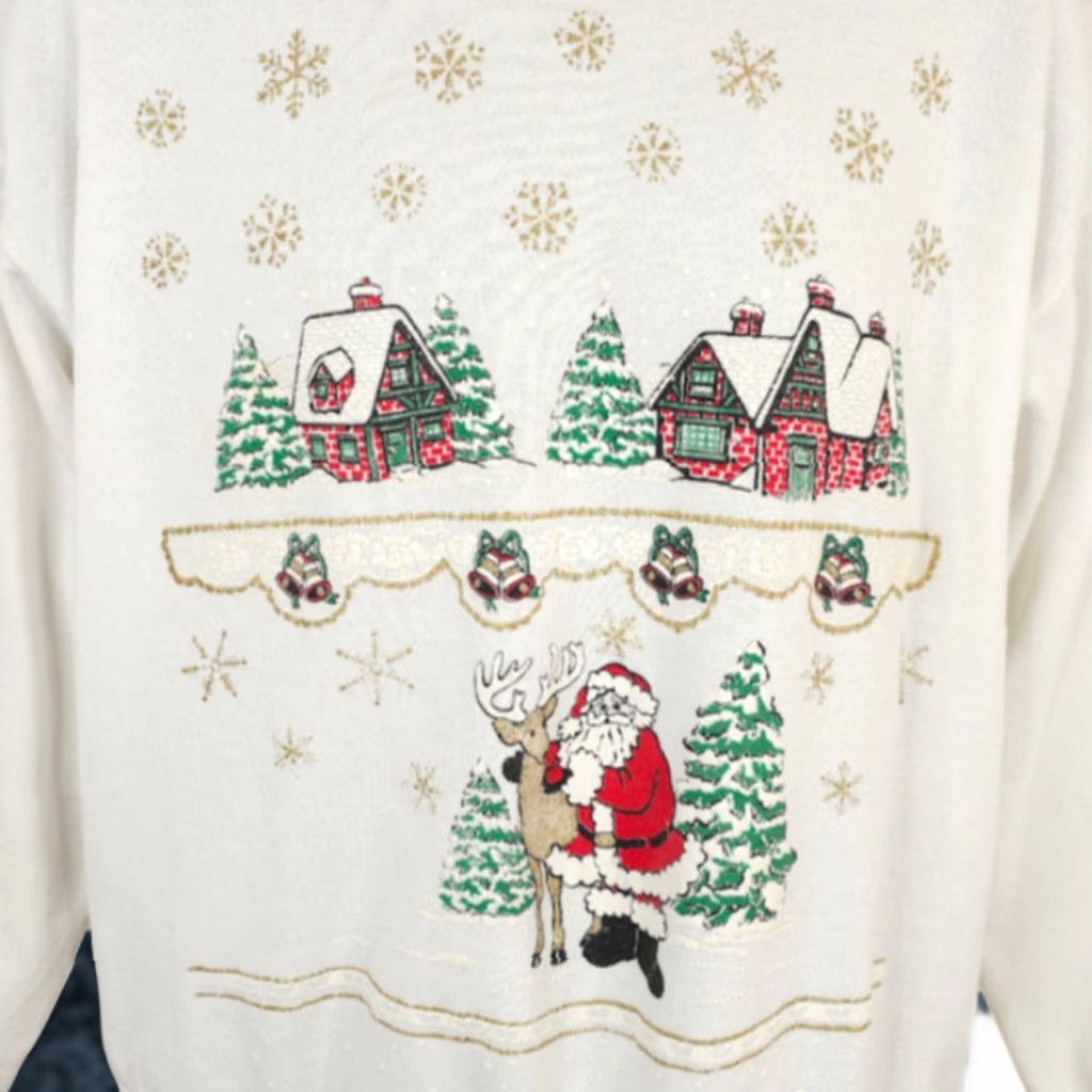 Vintage VINTAGE Raisin Christmas Sweatshirt Mens Large White 90s Santa Claus Reindeer USA Sweatshirt Size US L / EU 52-54 / 3 - 1 Thumbnail