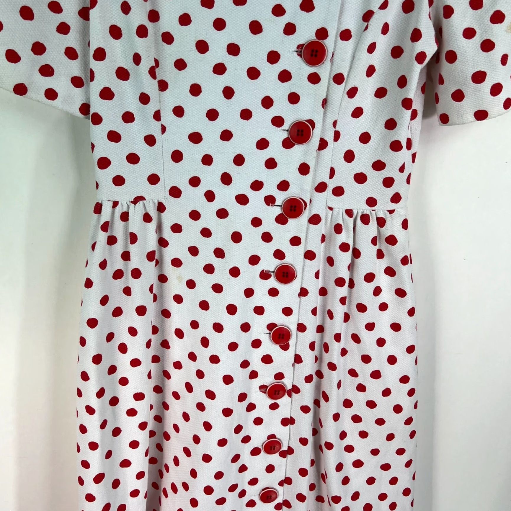 Vintage VINTAGE Joan Sparks for Daniel Barrett Red White Polka Dot Midi Dress 10 Polka Dot Pleated V-Neck Half Sleeve Womens Size L / US 10 / IT 46 - 3 Thumbnail