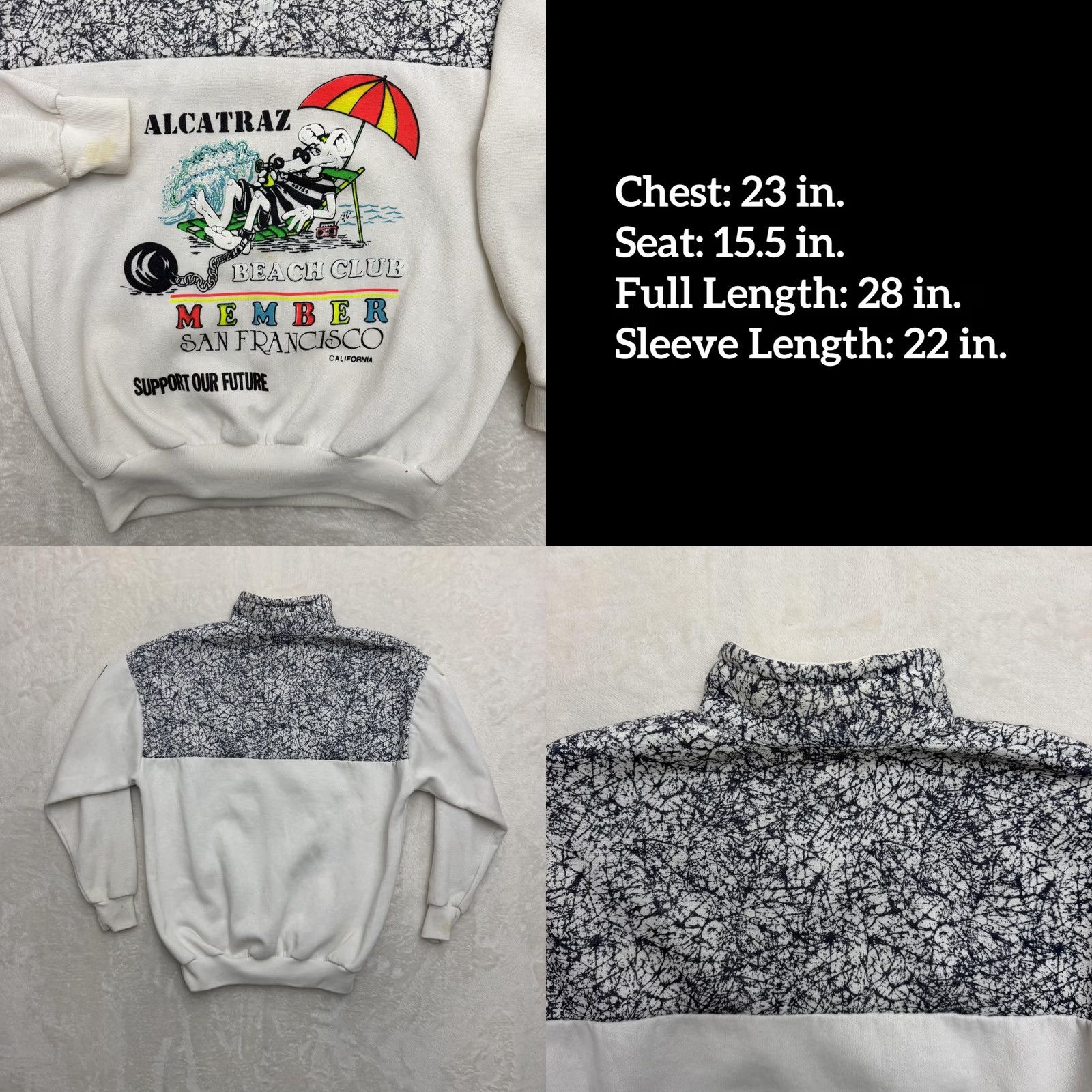 Vintage VINTAGE Jacoe Alcatraz Beach Club Sweatshirt 1/4 Zip Mens Large White Size US L / EU 52-54 / 3 - 8 Thumbnail