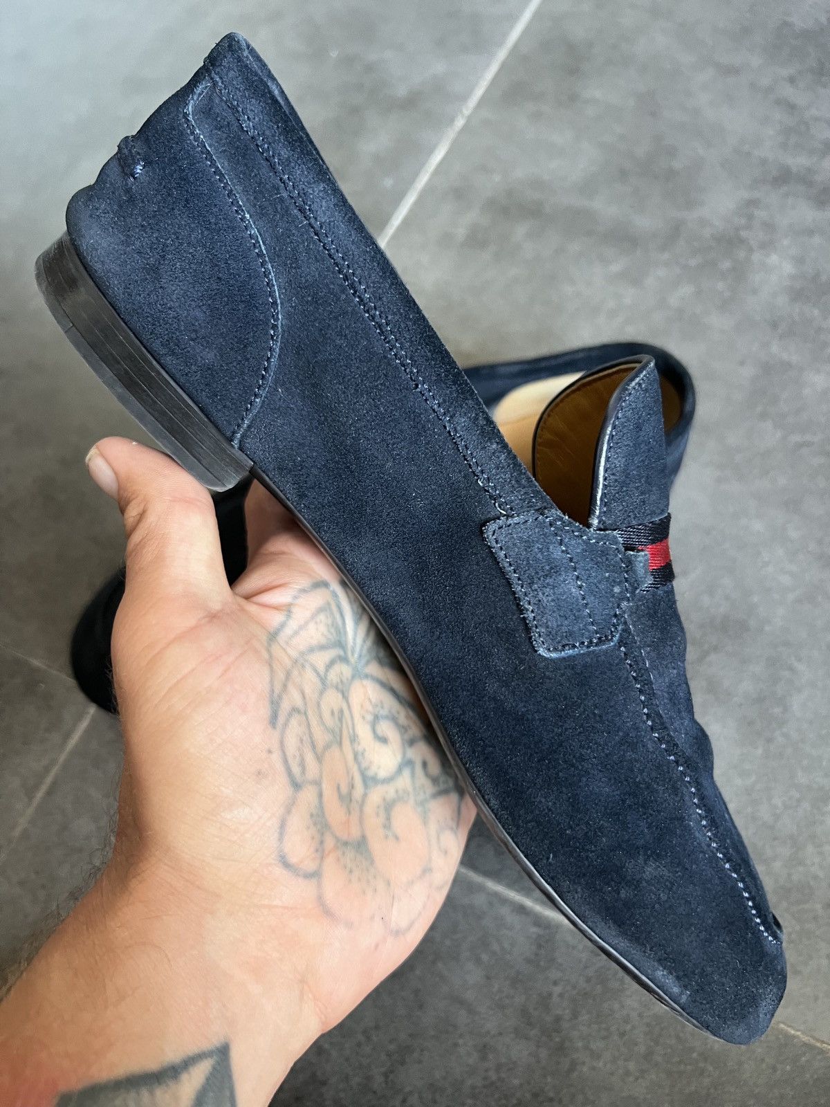 Designer × Gucci × Vintage Vintage GUCCI Web Stripe Suede Loafers Size US 7.5 / EU 40-41 - 9 Thumbnail