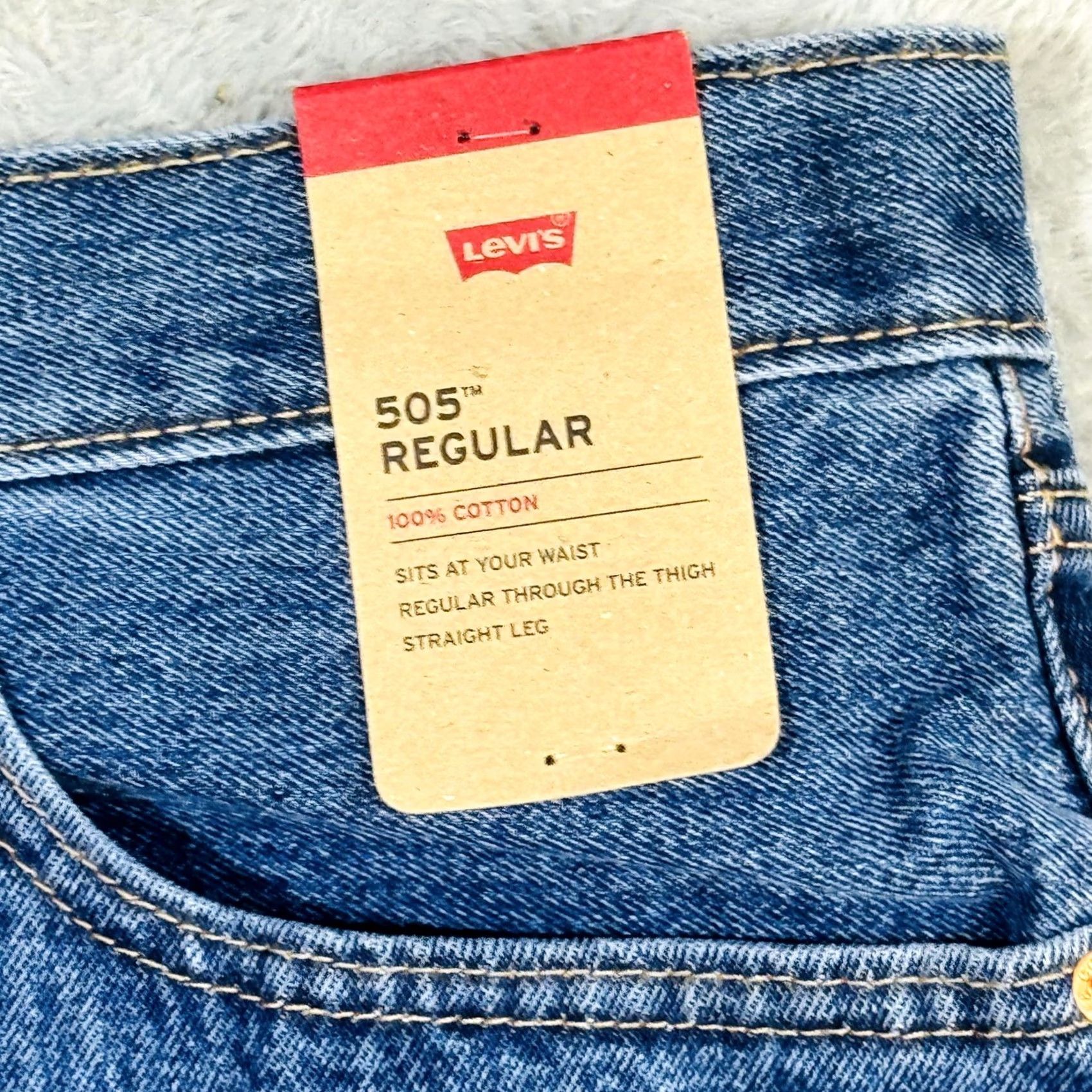 Levi's Levi's 505 Jeans Mens W52 L32 Blue Medium Wash Straight Zip Fly Denim 5-Pocket Regular Big & Tall Size US 36 / EU 52 - 7 Thumbnail