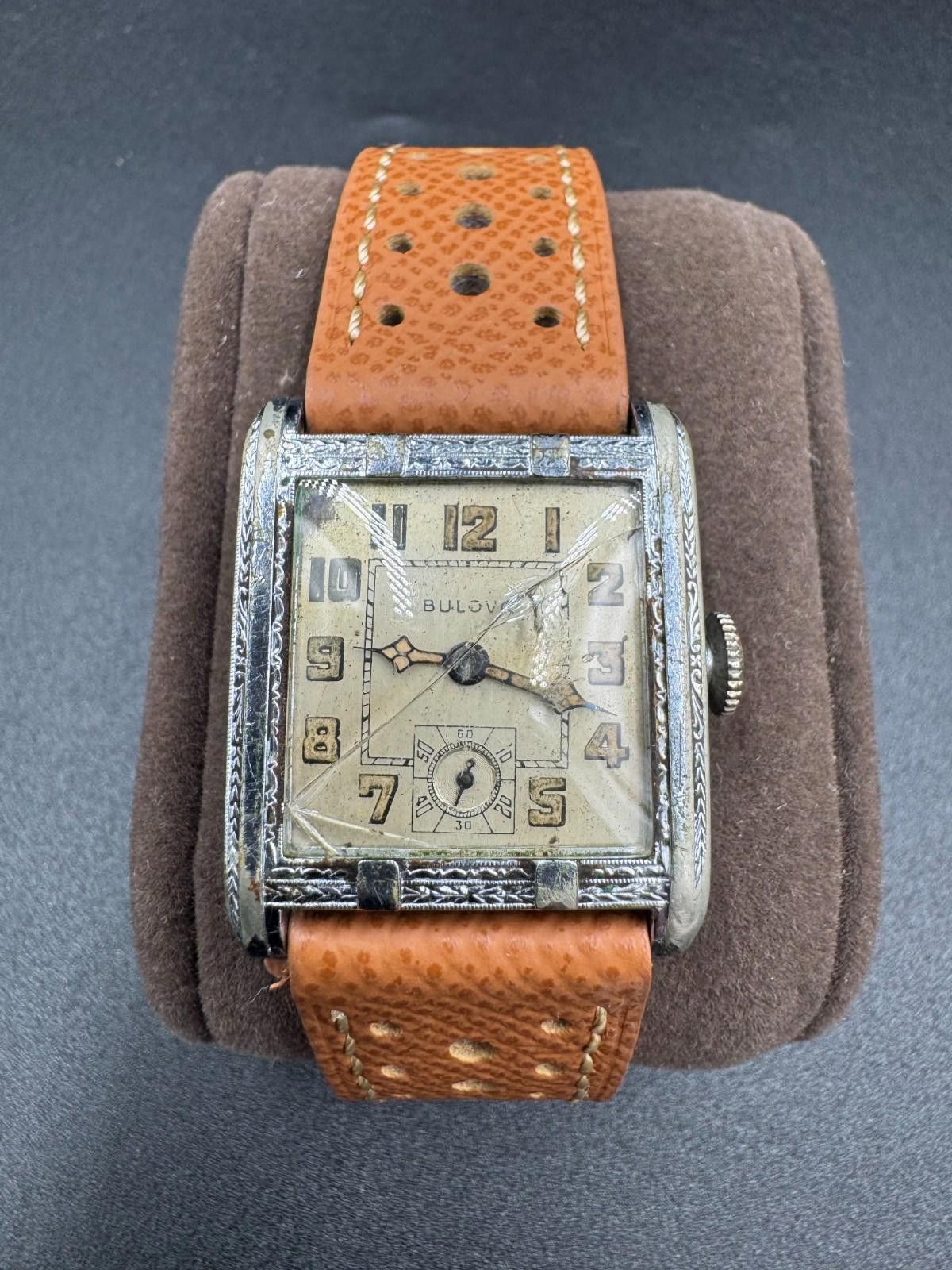 Bulova Vintage 1930s Bulova Engraved Tank Pat Jan 11 1927 17J Swiss Size ONE SIZE - 4 Thumbnail