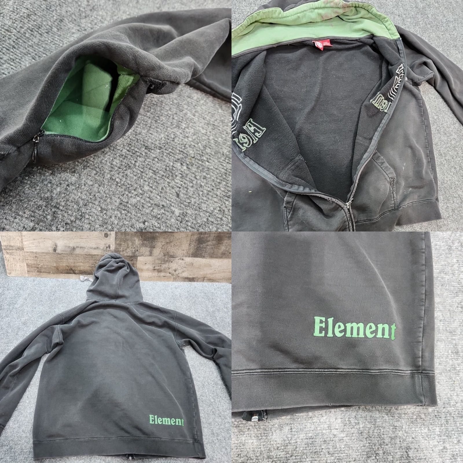 Element VINTAGE Element Hoodie Full Zip Grunge Black L Men Stash Spot Logo Embroidered Pockets Wind Water Fire Earth Skateboarding Size US L / EU 52-54 / 3 - 10 Thumbnail
