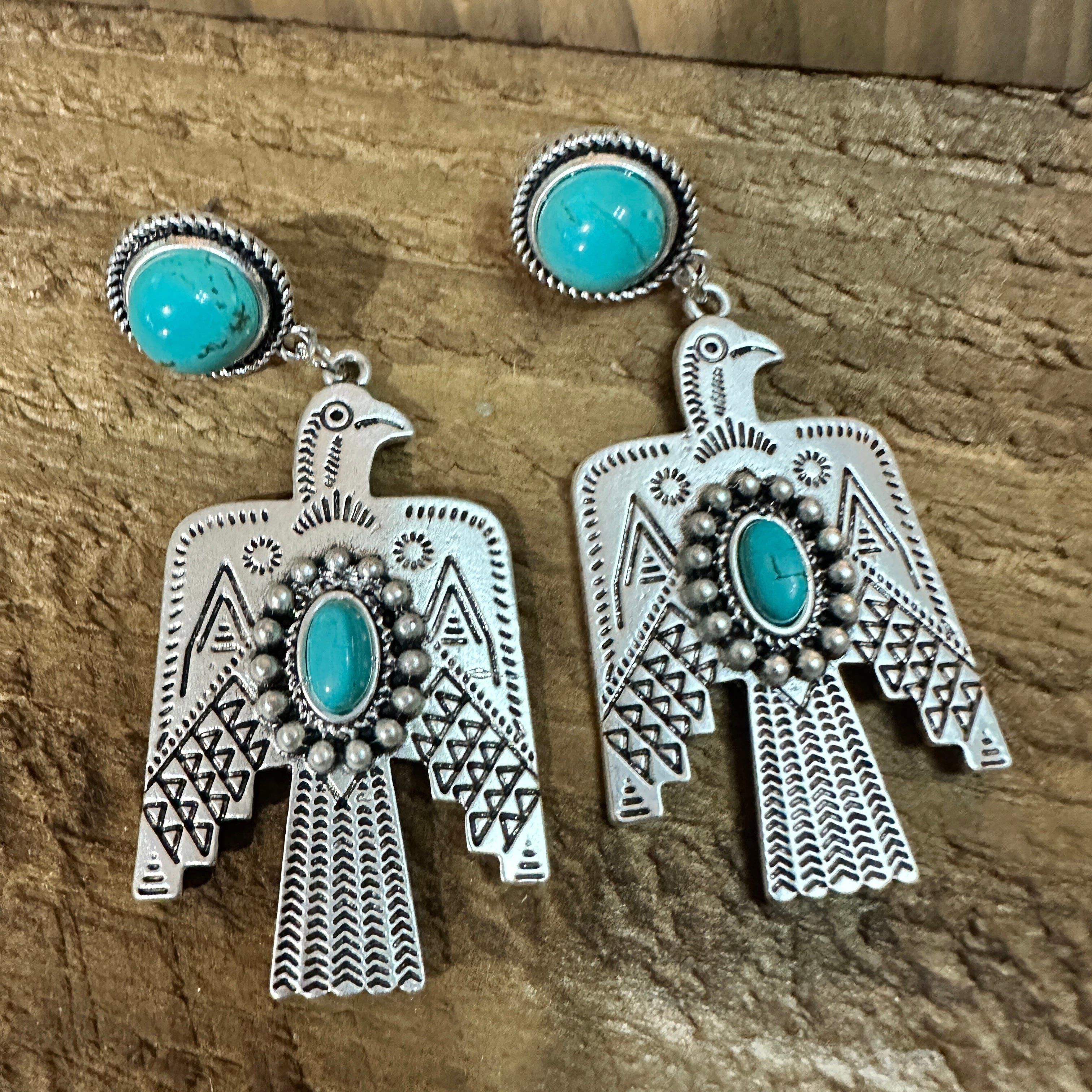 Other Thunderbird Turquoise 2.5 Inch Long Post Earrings in Antique Size ONE SIZE - 1 Thumbnail