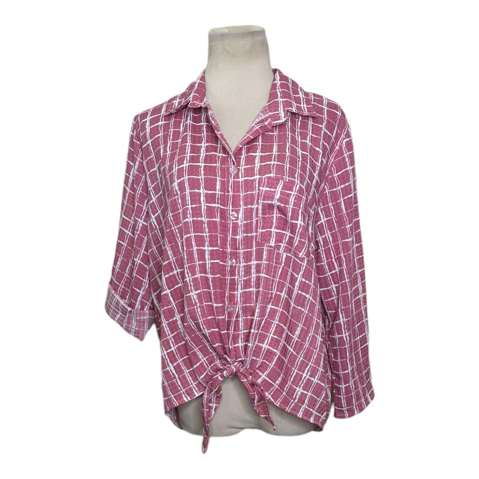 REVOLVE Jon & Anna pink plaid buttoned front tie shirt size Large Size L / US 10 / IT 46 - 6 Thumbnail