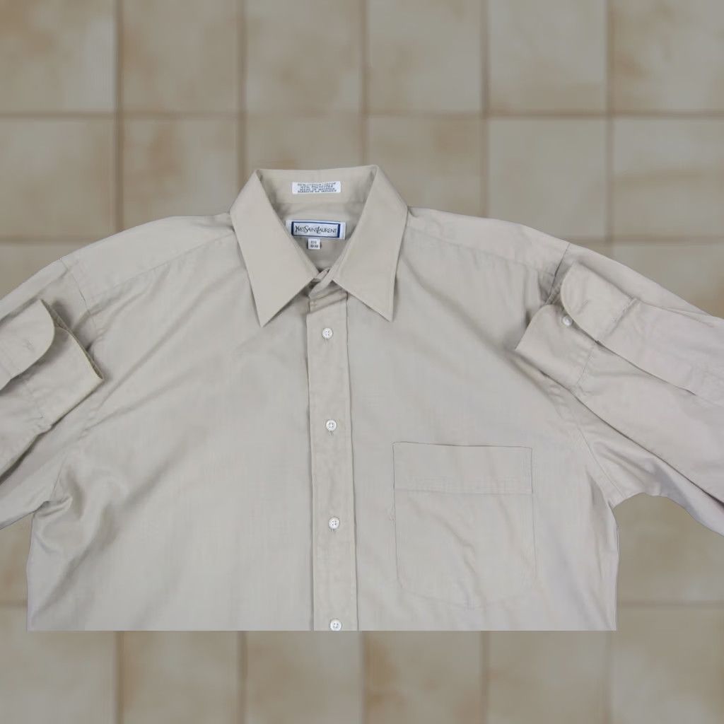 Yves Saint Laurent VINTAGE Saint Laurent YSL Shirt Mens 15.5 32-33 Beige Button-Up Dress Shirt Size 40R - 1 Thumbnail