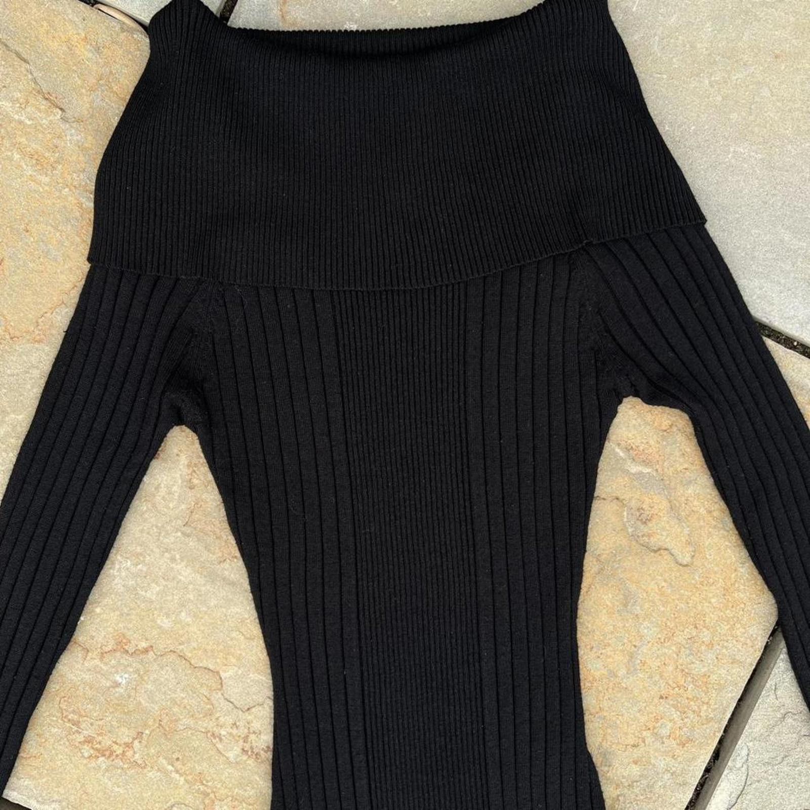 Other Black Vertical Knit Open Shoulder Sweater Midi Dress Size M / US 6-8 / IT 42-44 - 2 Thumbnail