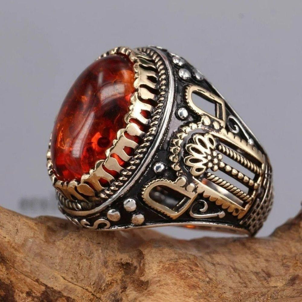 Designer Men's Two Tone Red Geometric Domineering Ring - Size 9 Size ONE SIZE - 6 Thumbnail