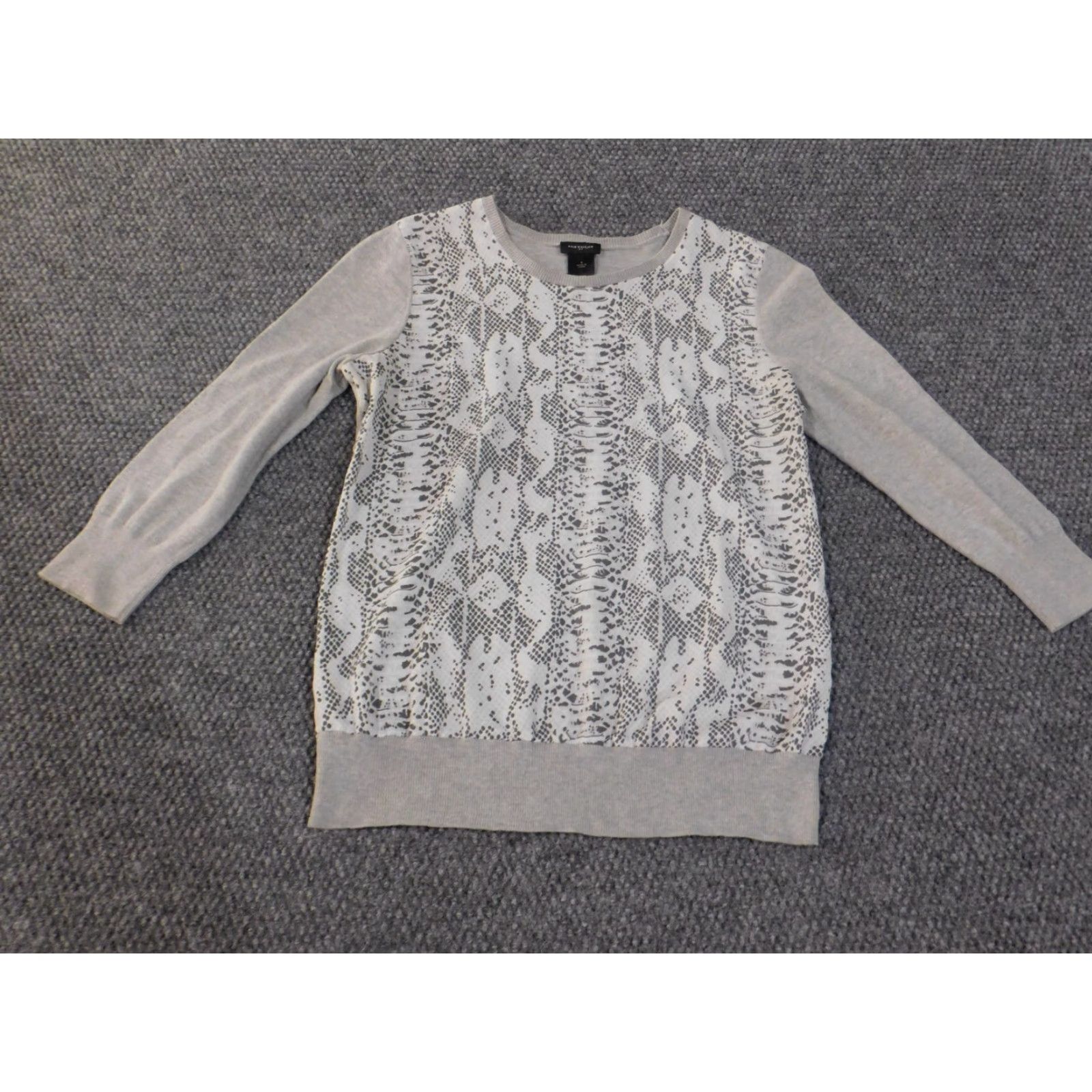 Ann Taylor Ann Taylor Sweater Pullover Crew Neck Long Sleeve Gray Cotton Knit Geometric Stretch, S, Casual, Regular, Women, Classic Fit Size S / US 4 / IT 40 - 2 Thumbnail