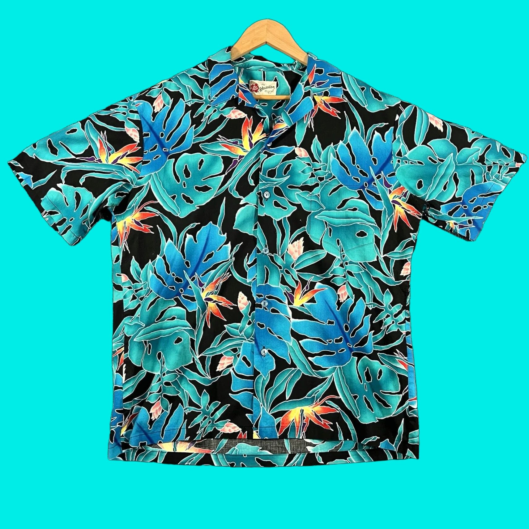 Hilo Hattie VINTAGE Hilo Hattie Shirt Large L Blue Green Hawaiian Floral Button-Up Short Sleeve Collared 90s Mens Tropical Casual Size US L / EU 52-54 / 3 - 1 Thumbnail