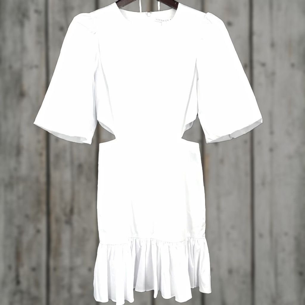 Veronica Beard VINTAGE Veronica Beard Dress Women Short Cotton Mini Cut Out Puff Sleeve Casual Spring Summer 0 White Size XS / US 0-2 / IT 36-38 - 1 Thumbnail