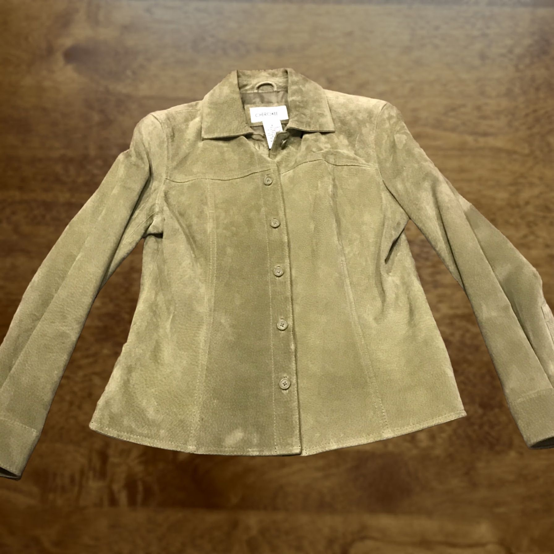 Cherokee Cherokee Womens Jacket Leather Button Up Green Lined Plus Size S Short Casual Fall Spring Winter V2K Size S / US 4 / IT 40 - 1 Thumbnail