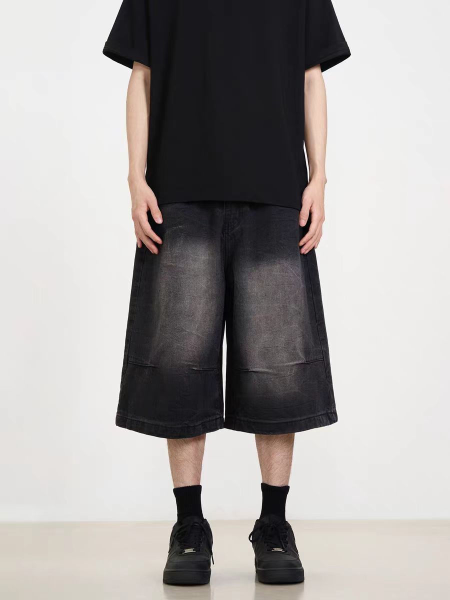 Japanese Brand × Vintage Washed distressed black baggy denim shorts Size US 30 / EU 46 - 1 Thumbnail