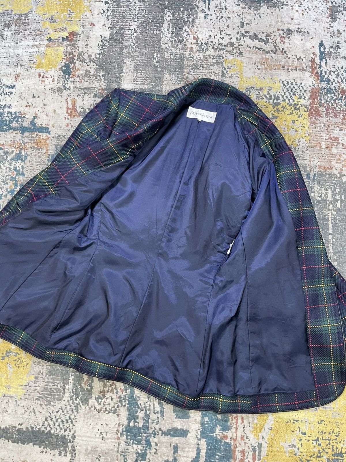 Yves Saint Laurent Yvest Saint Laurent Multicolor Plaid Blazer Jacket Size XXS / US 00 / IT 34 - 8 Thumbnail