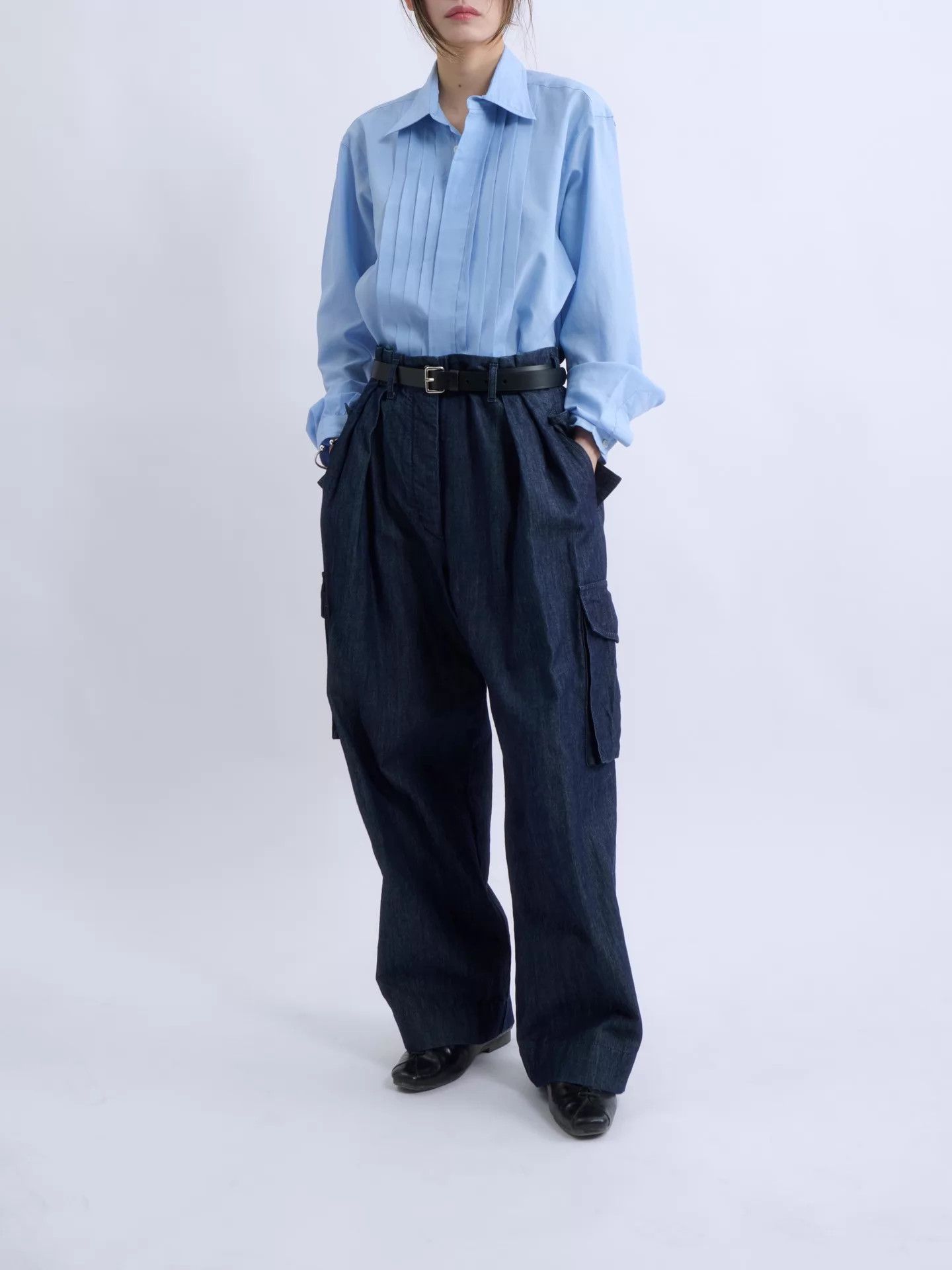 Dries Van Noten Dries Van Noten High-Waisted Wide-Leg Denim Work Pants Size 25" / US 0 / IT 36 - 2 Thumbnail