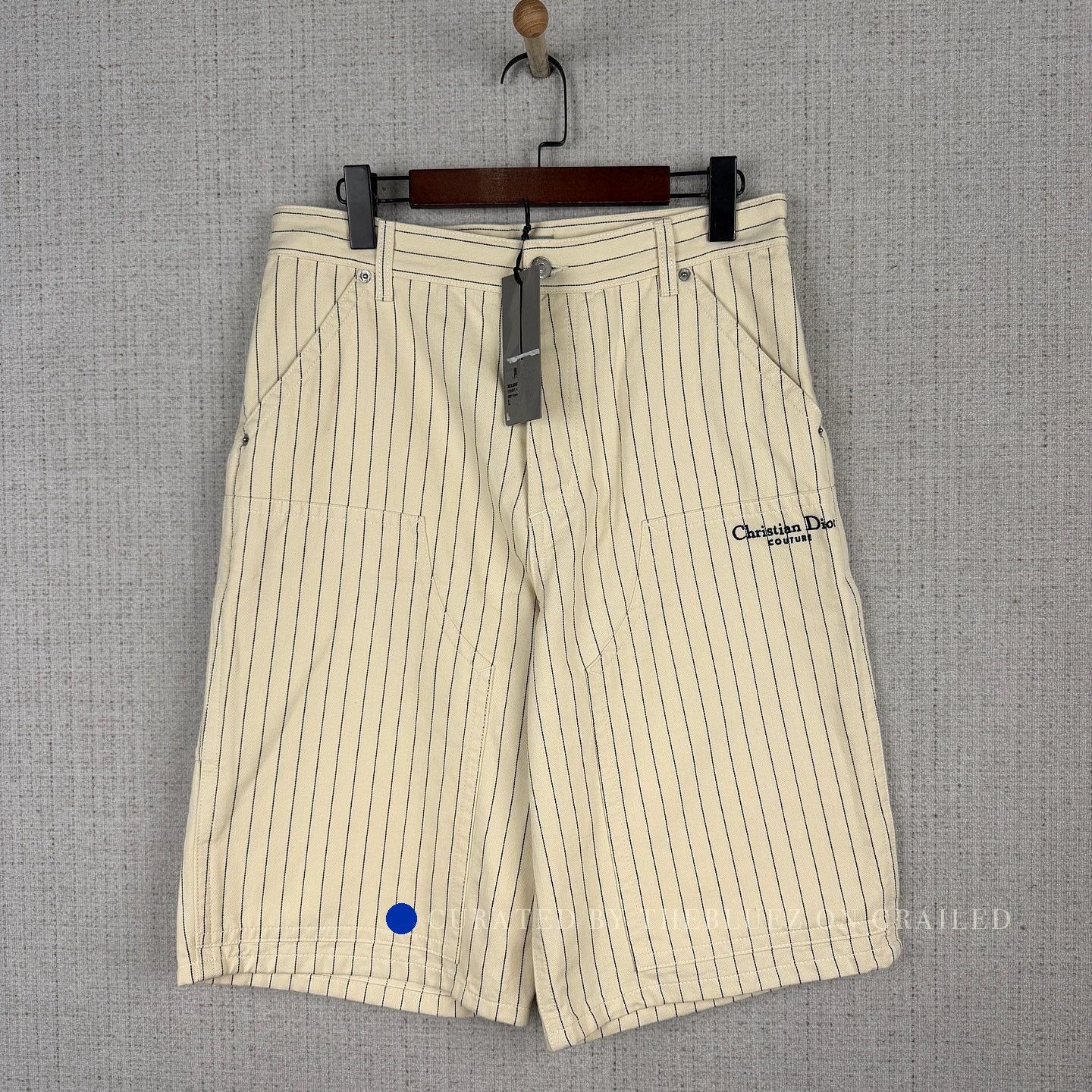 Dior Pinstripe Embroidered Beige Shorts Size US 30 / EU 46 - 1 Thumbnail