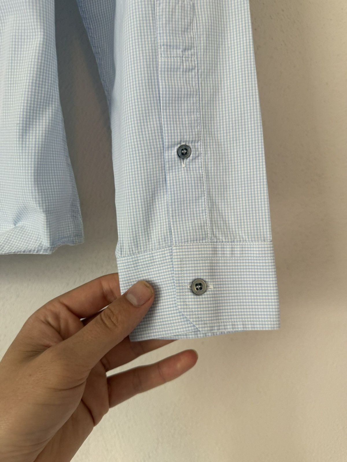 Gucci Light Blue Micro-Gingham Shirt with Striped Collar Size US M / EU 48-50 / 2 - 10 Thumbnail