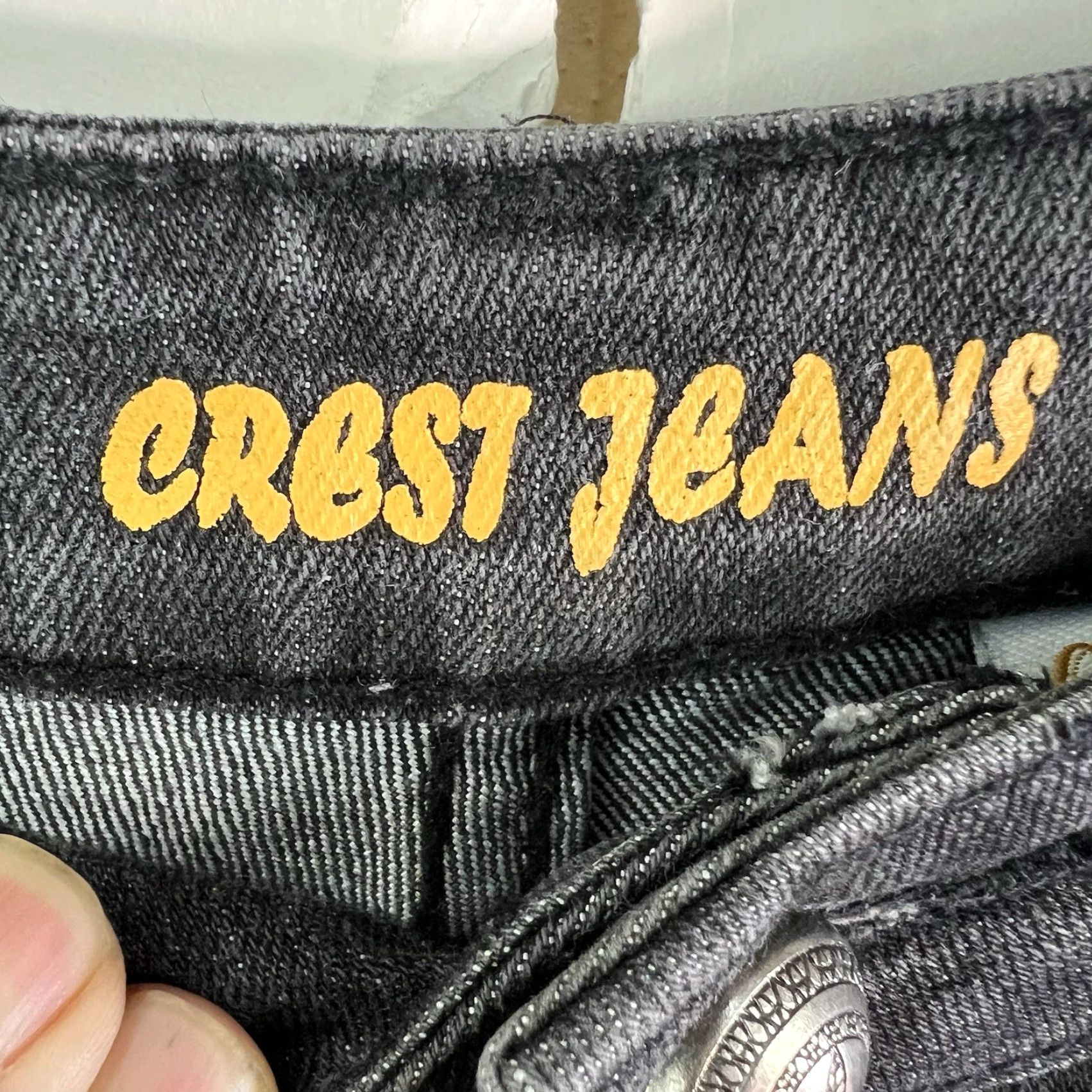 Denime Vintage Crest Jeans Flared Trousers Womens Size 16 Black Embroidered Denim 90s Size 38" / US 16 / IT 52 - 7 Thumbnail