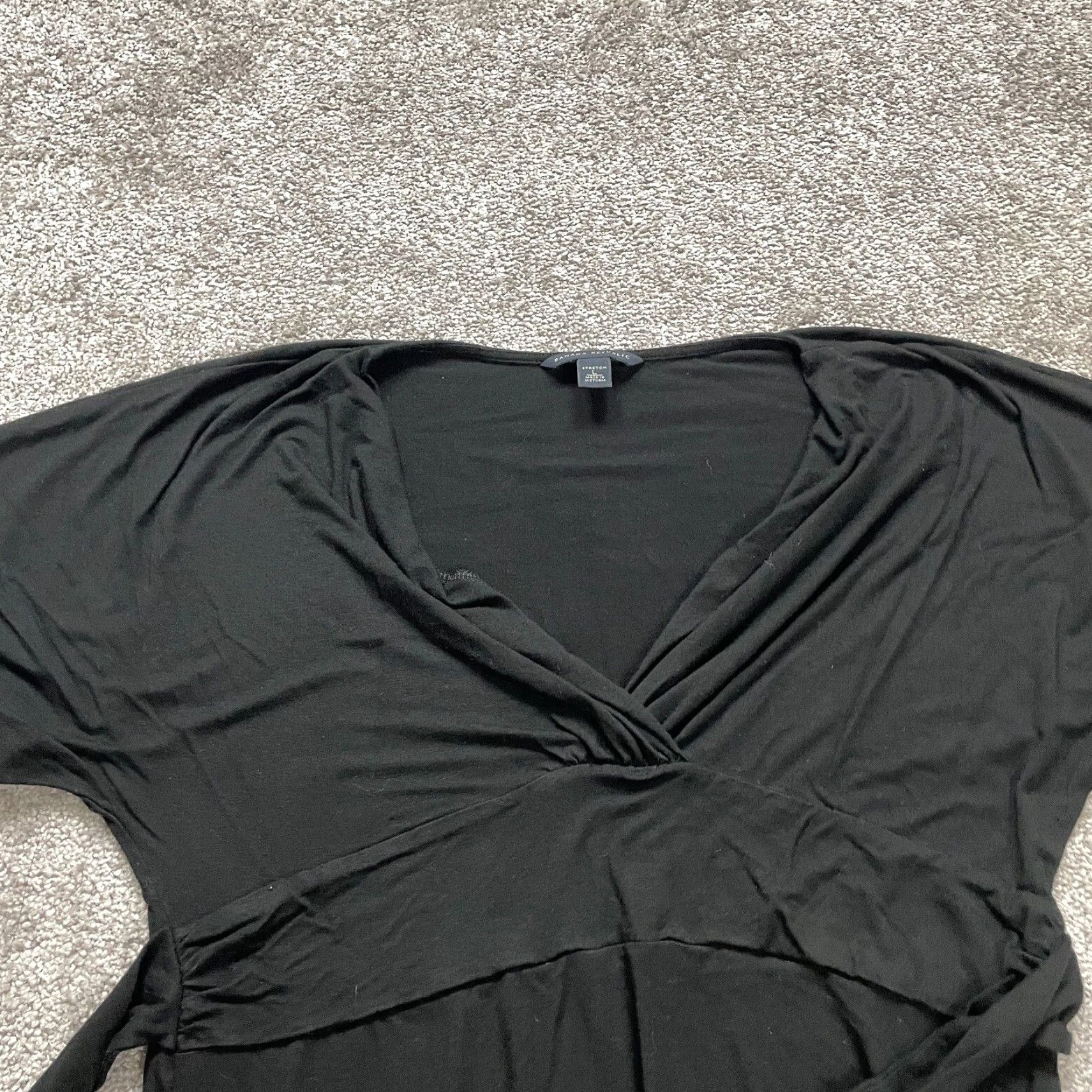 Banana Republic Dress Womens Large Black A-Line Midi Belted V-Neck Short Sleeve