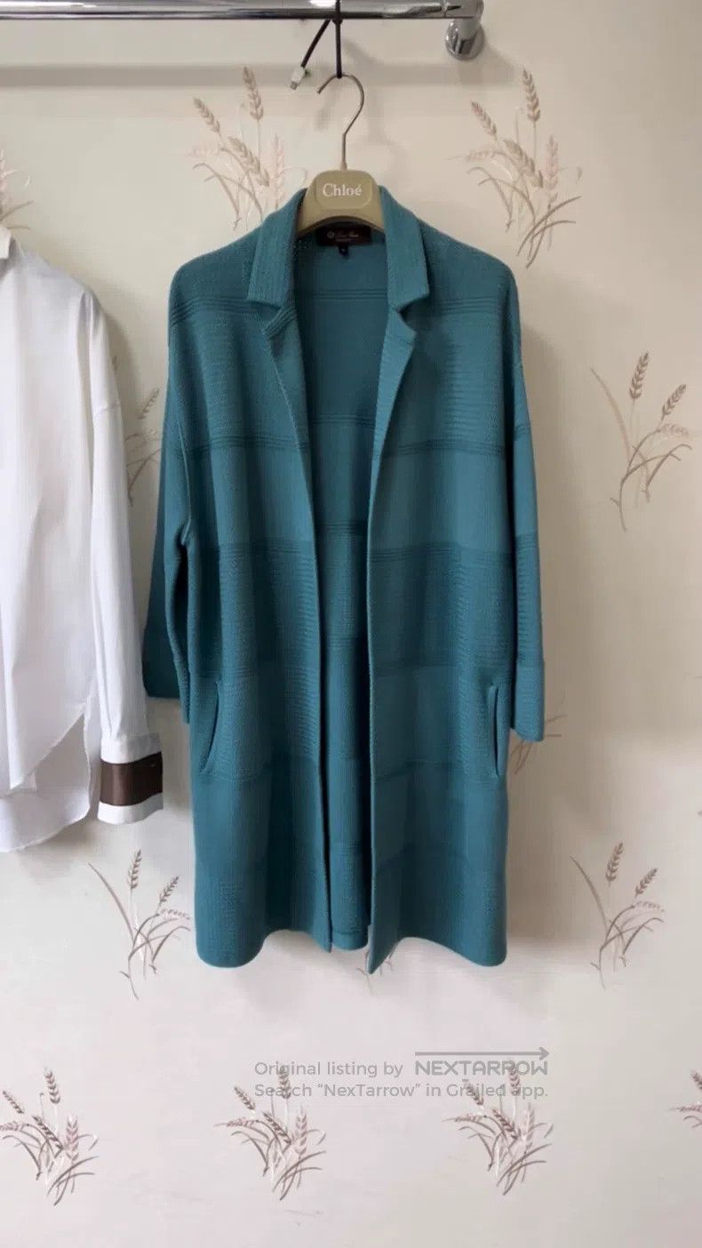 Loro Piana LORO PIANA Haze Blue Green Silk Cotton Mid-Length Knit Jac Size M / US 6-8 / IT 42-44 - 1 Thumbnail