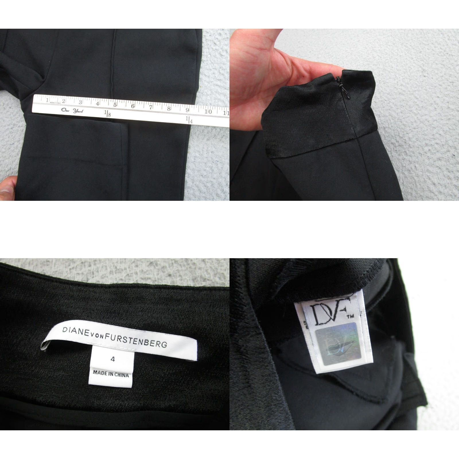 Diane von Furstenberg DVF Pants Womens 4 Black Tuxedo Waistband Straight Leg Stretch Dress Pants Regular Inseam 32 Logo Size 27" / US 4 / IT 40 - 8 Thumbnail